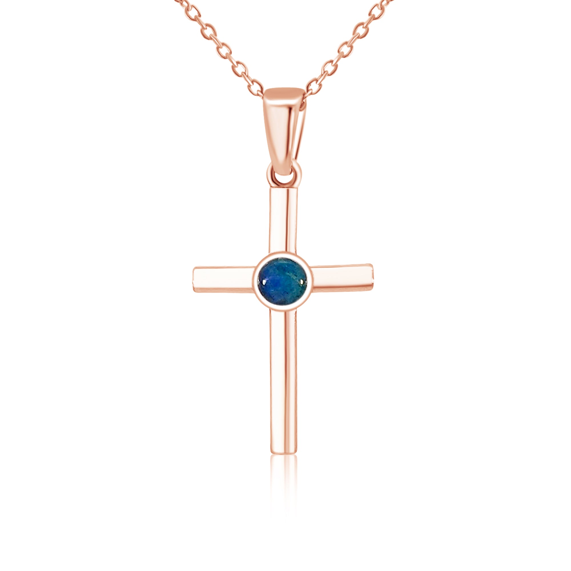 Silver Rose Gold plated 5mm Opal triplet cross pendant - Masterpiece Jewellery Opal & Gems Sydney Australia | Online Shop