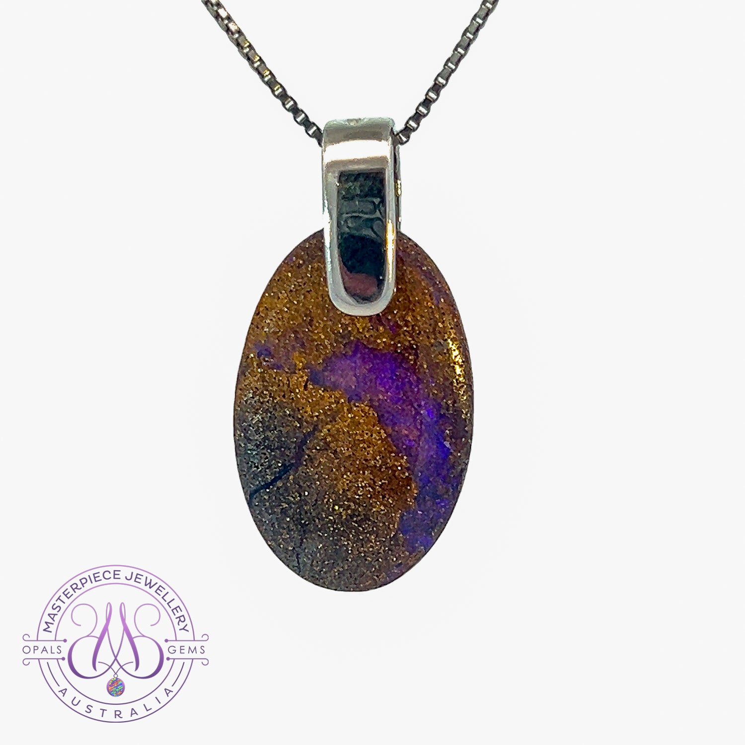 Sterling Silver Boulder Opal necklace drill through - Masterpiece Jewellery Opal & Gems Sydney Australia | Online Shop