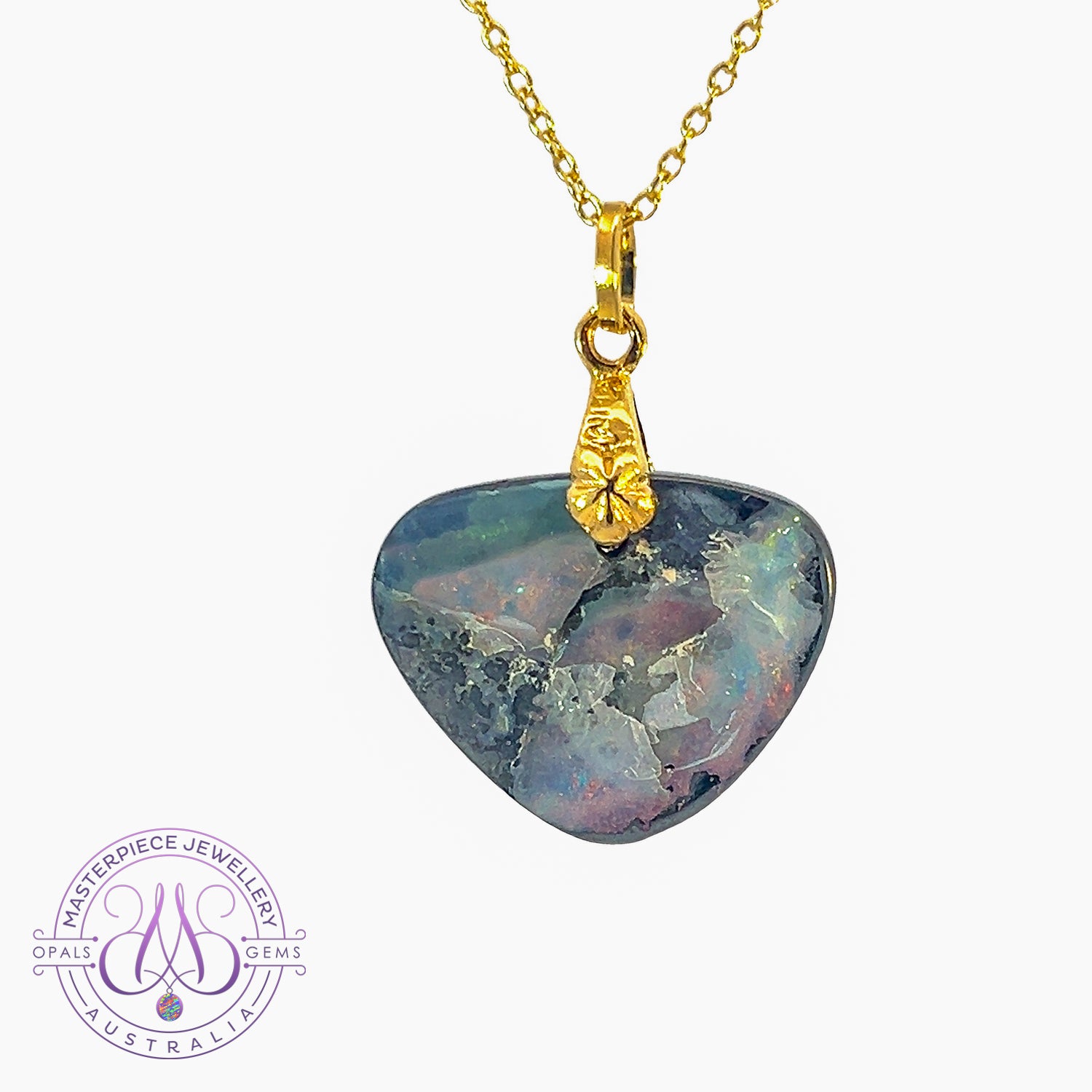 Sterling Silver Gold plated Boulder Opal Pink colour pendant - Masterpiece Jewellery Opal & Gems Sydney Australia | Online Shop