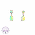 14kt White Gold pair of dangling Opal round and pearshape earrings - Masterpiece Jewellery Opal & Gems Sydney Australia | Online Shop