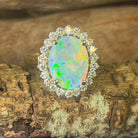 Platinum and 18kt Yellow Gold classic cluster ring with Black Opal and Diamonds - Masterpiece Jewellery Opal & Gems Sydney Australia | Online Shop