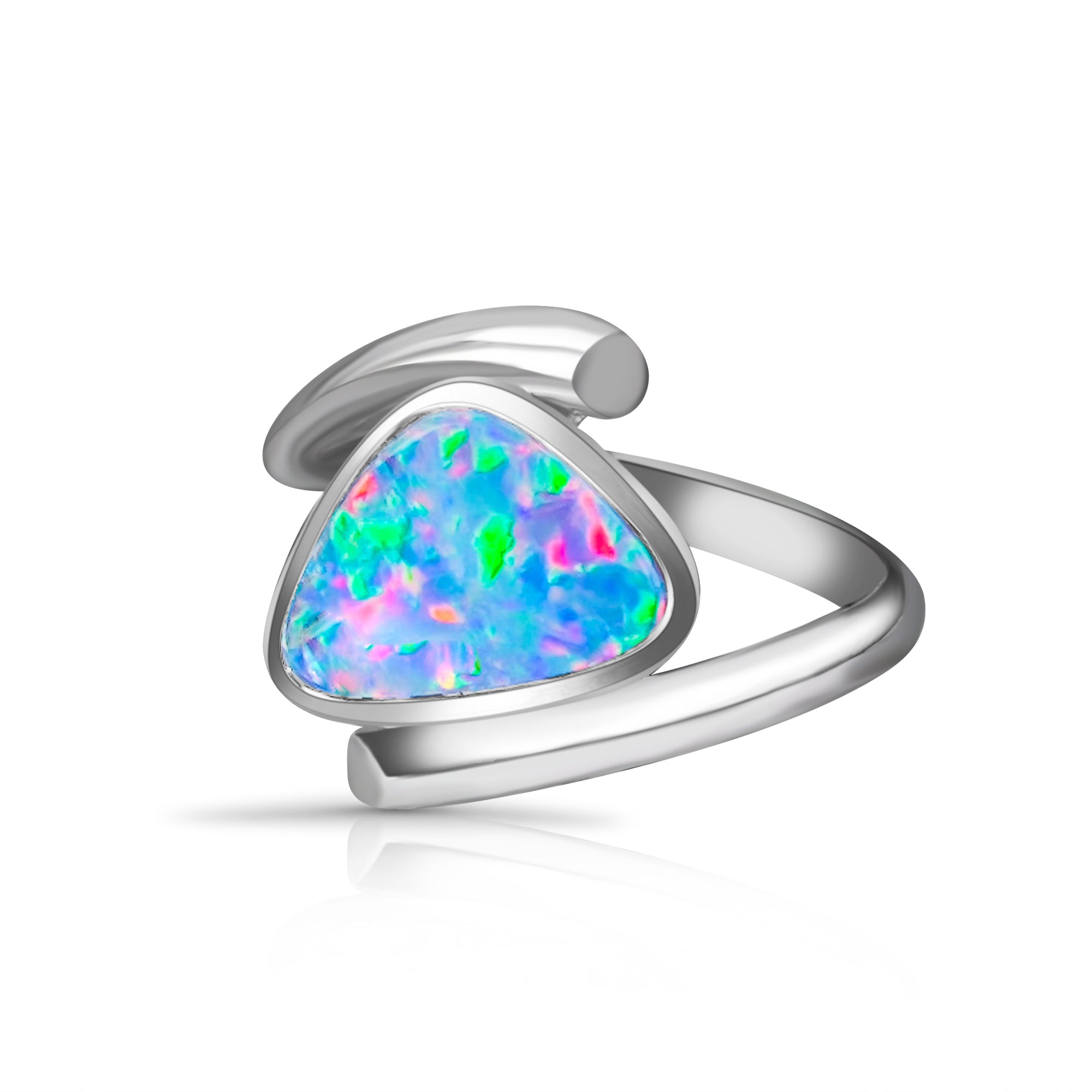 14kt White Gold split shank Opal doublet red colour ring - Masterpiece Jewellery Opal & Gems Sydney Australia | Online Shop