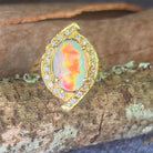 18kt Yellow Gold cluser cross over Black Opal 3.14ct Red flash diamond ring - Masterpiece Jewellery Opal & Gems Sydney Australia | Online Shop