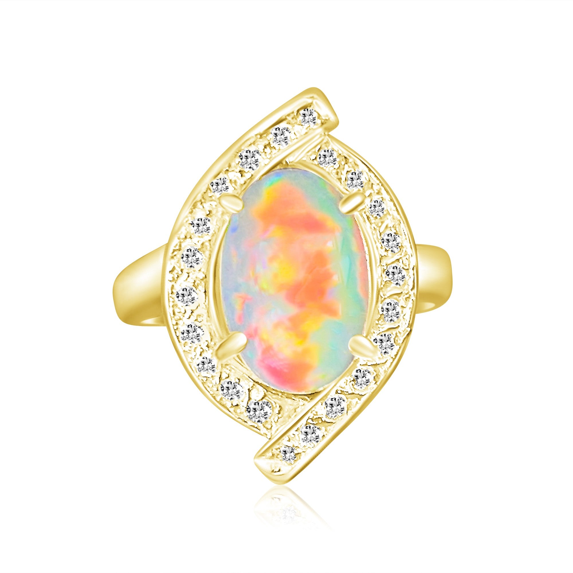 18kt Yellow Gold cluser cross over Black Opal 3.14ct Red flash diamond ring - Masterpiece Jewellery Opal & Gems Sydney Australia | Online Shop