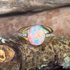 18kt Yellow Gold Black Opal 3.06ct signet style rub ring with diamonds - Masterpiece Jewellery Opal & Gems Sydney Australia | Online Shop