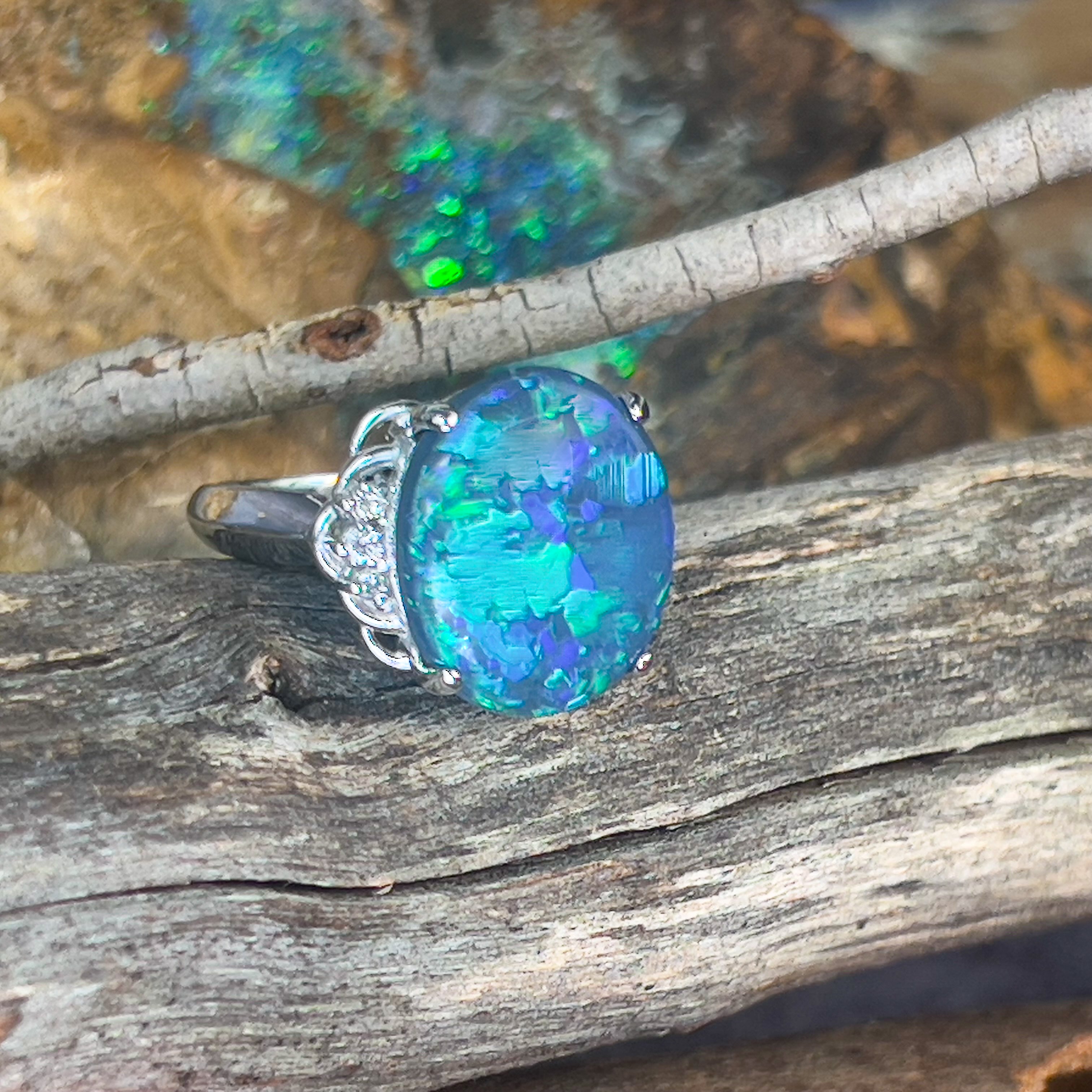 18kt White Gold Black Opal 7.42ct and diamond ring - Masterpiece Jewellery Opal & Gems Sydney Australia | Online Shop