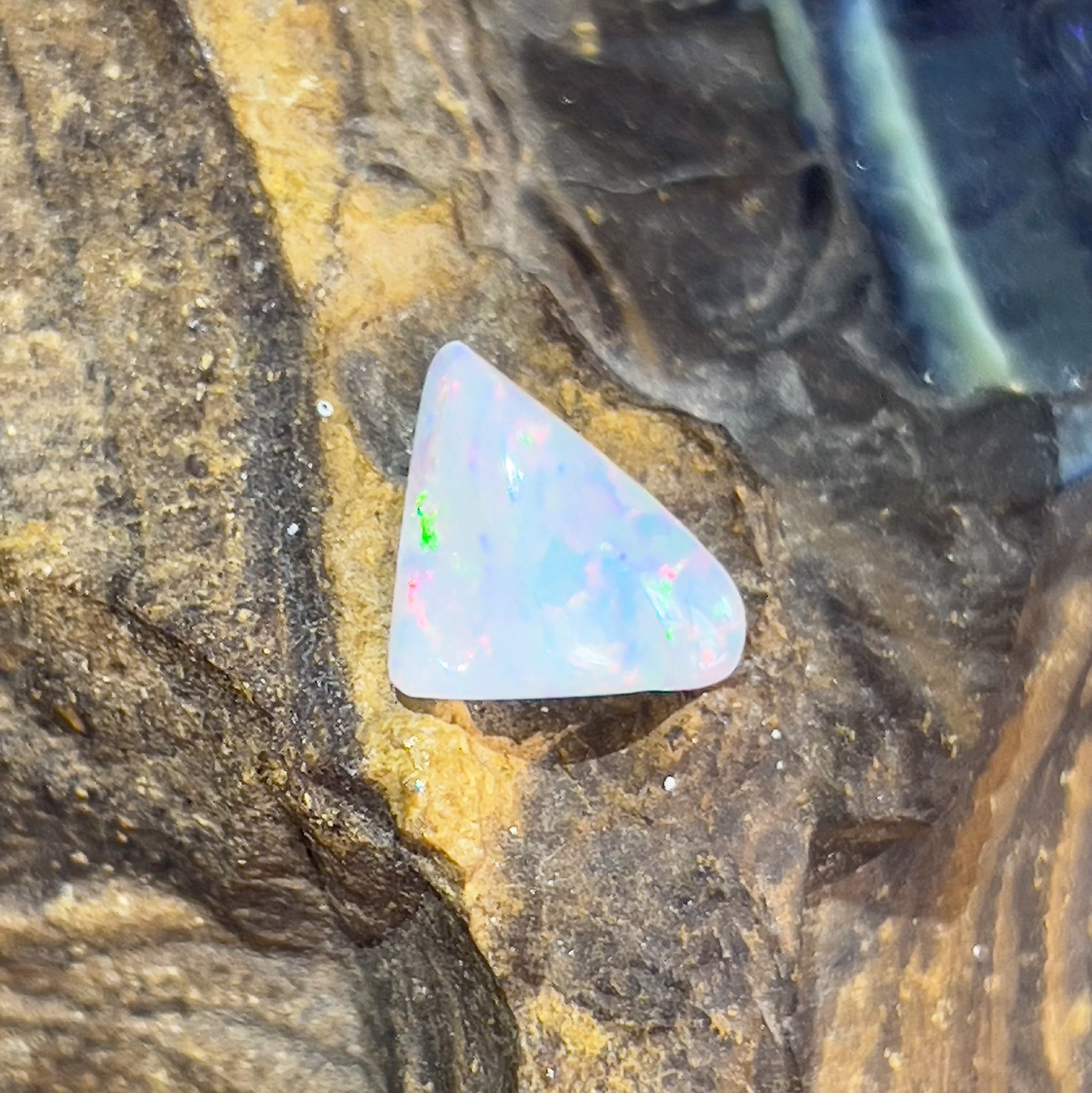 Triangle shape White Opal Red Green blue 3.3ct - Masterpiece Jewellery Opal & Gems Sydney Australia | Online Shop