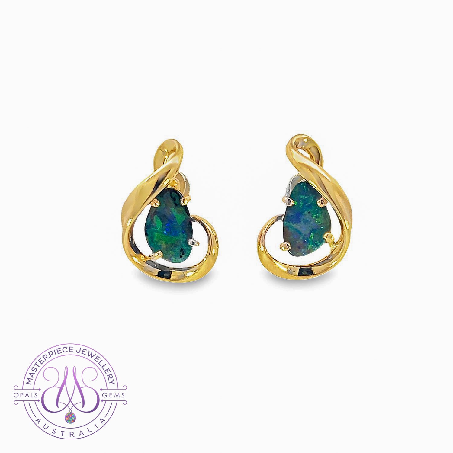 9kt Yellow Gold Boulder Opal 2.07ct earrings - Masterpiece Jewellery Opal & Gems Sydney Australia | Online Shop