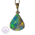 18kt Yellow Gold Pear shape Black Opal 20.05ct and Trillion cut diamond pendant - Masterpiece Jewellery Opal & Gems Sydney Australia | Online Shop