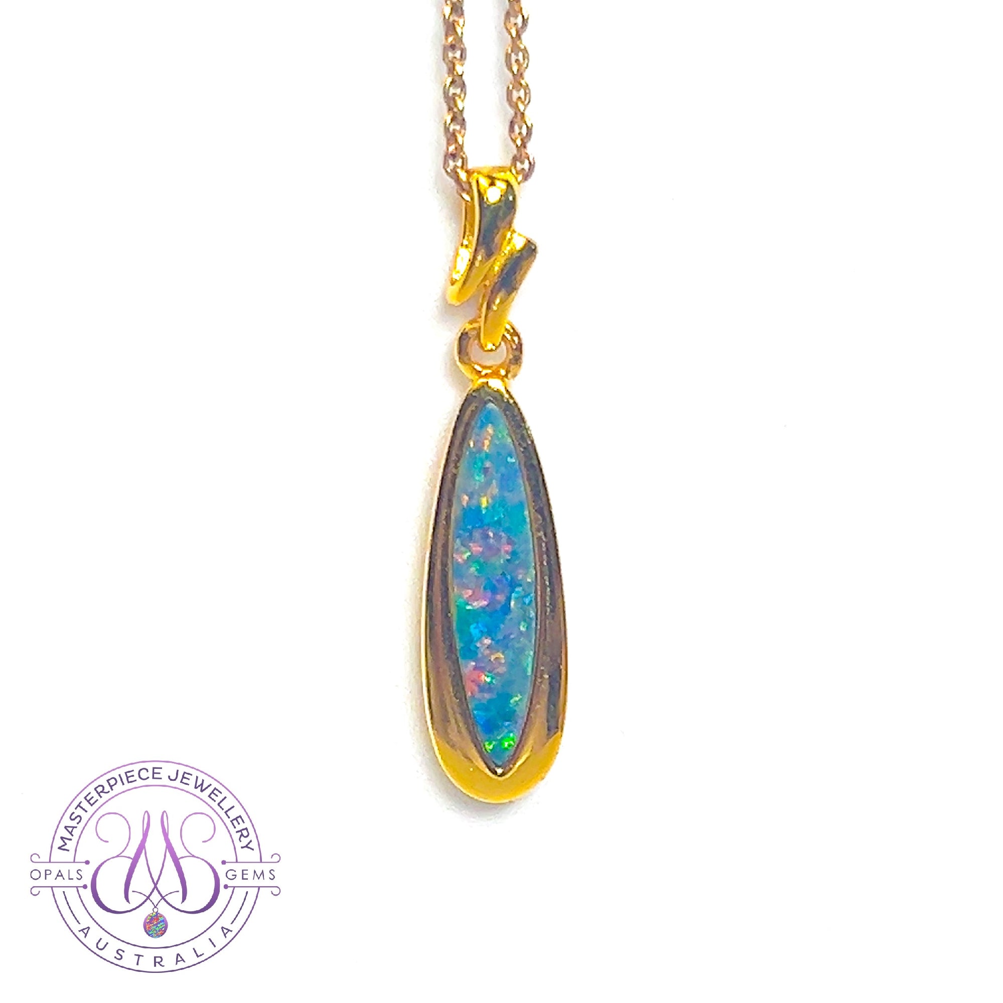 Gold plated Sterling Silver Opal doublet Marquise shape pendant