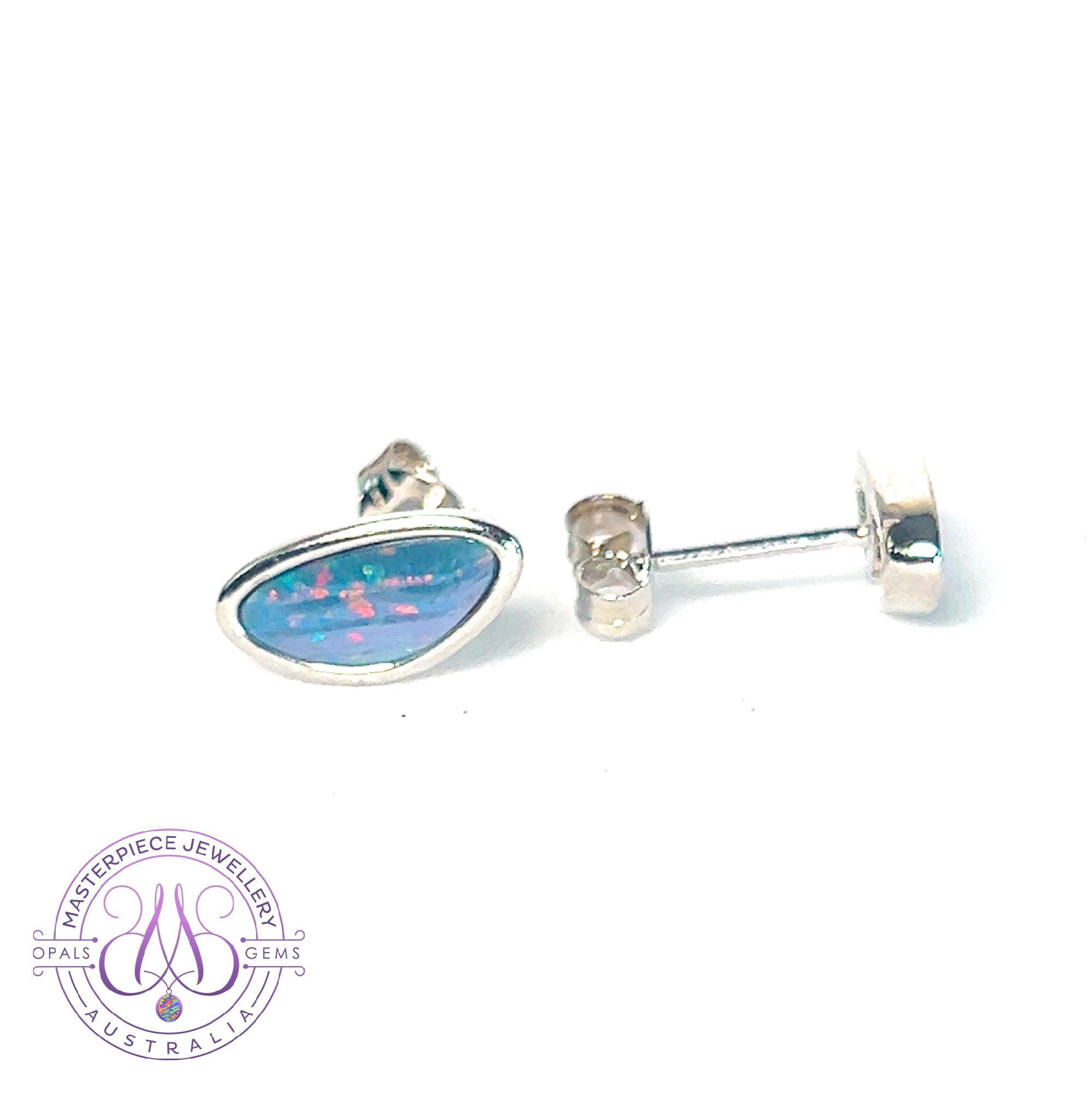 Sterling Silver freeform Opal doublet studs line pattern