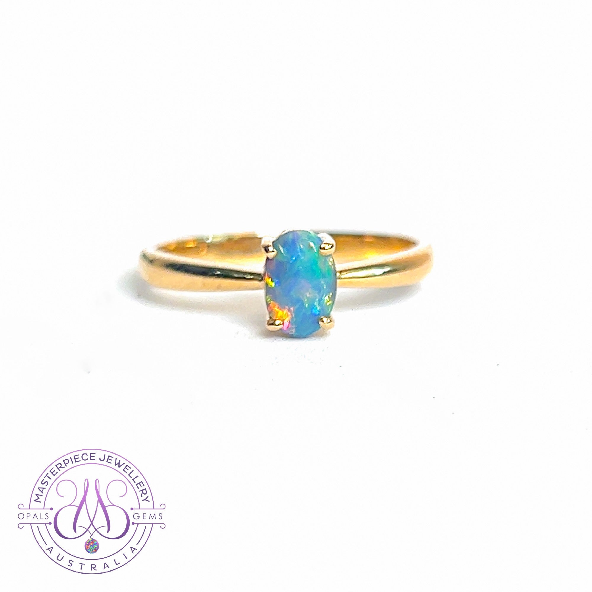 14kt Yellow Gold solitaire ring with one 0.49ct Black Opal