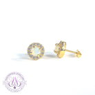 Gold plated Sterling Silver 5mm Light Opal halo studs - Masterpiece Jewellery Opal & Gems Sydney Australia | Online Shop