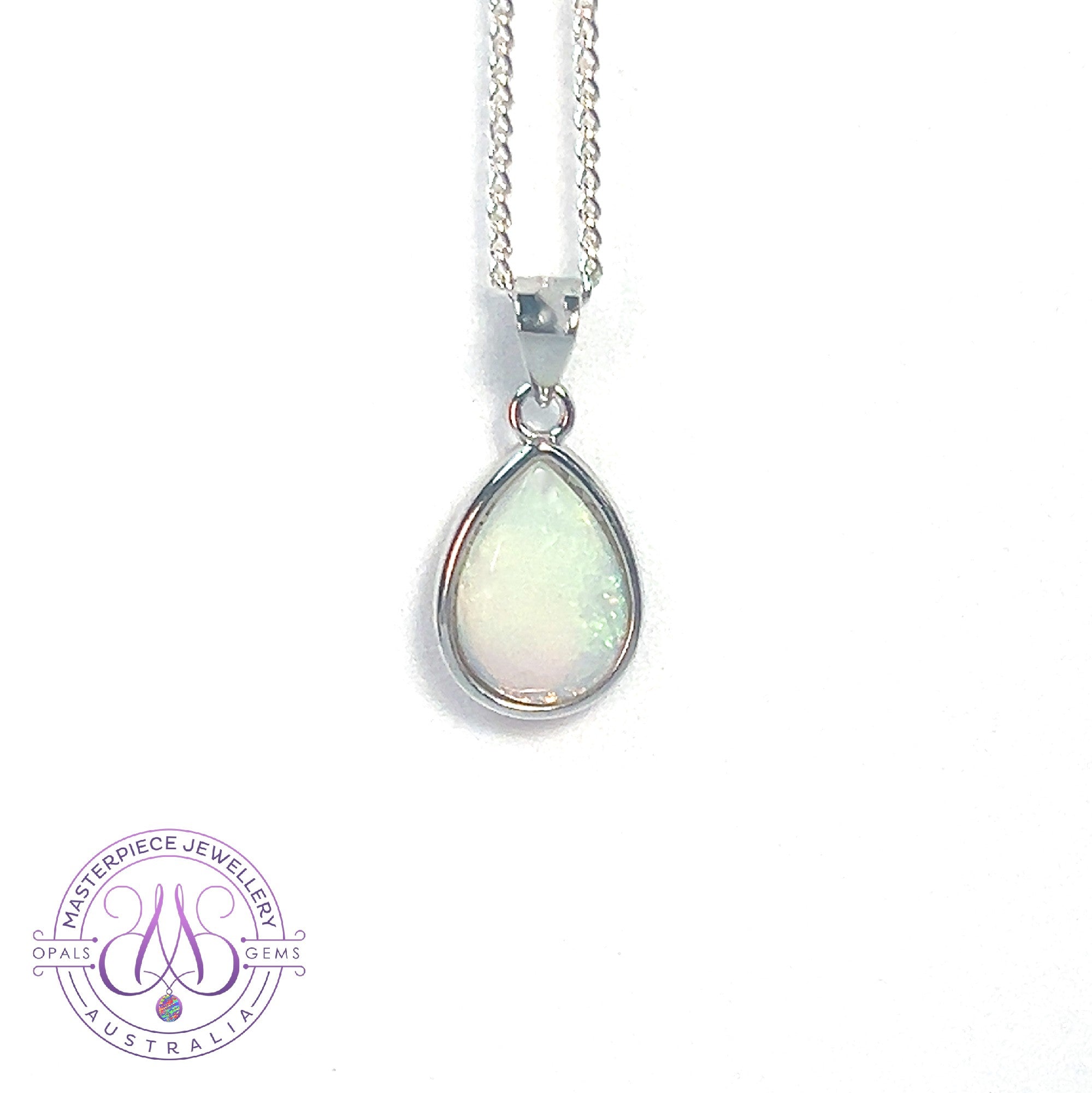 Sterling Silver 10x7mm Pear Shape Light opal bezel pendant