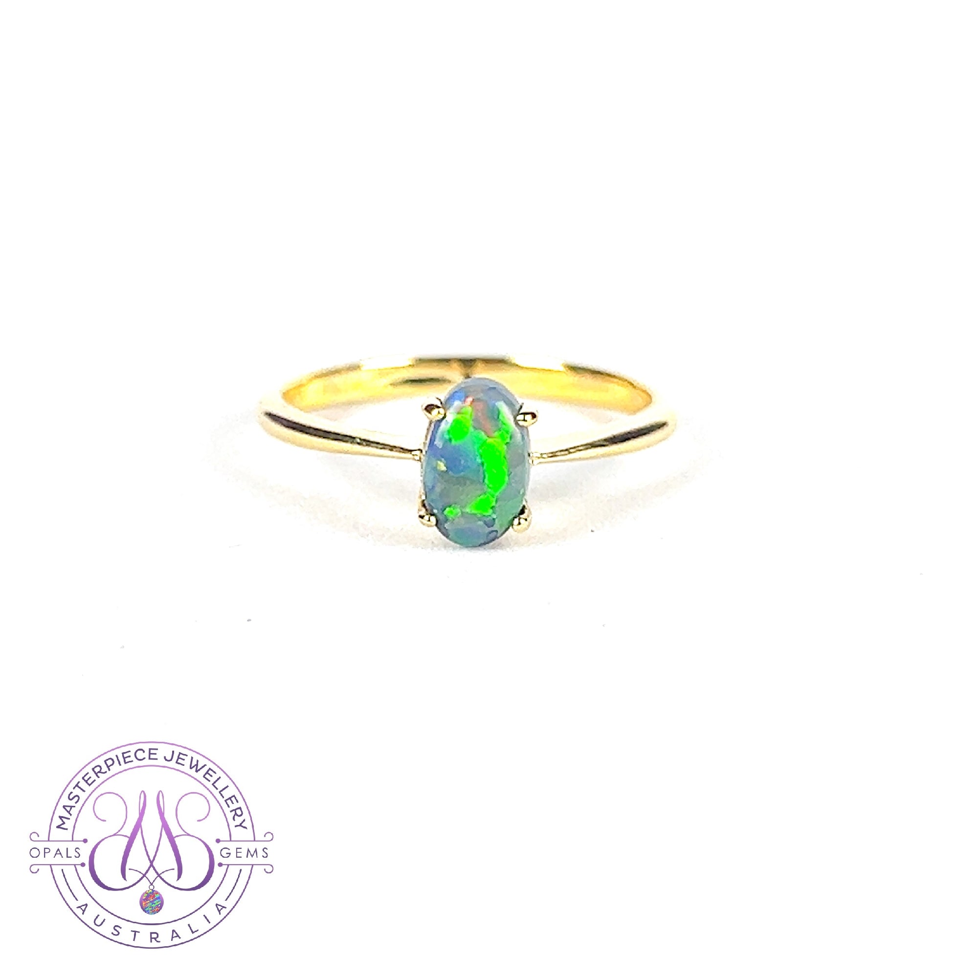 18kt Yellow Gold solitaire ring set with one 0.65ct Black Opal
