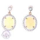 Rose Gold plated Sterling Silver dangling halo earrings 10x8mm White opals - Masterpiece Jewellery Opal & Gems Sydney Australia | Online Shop