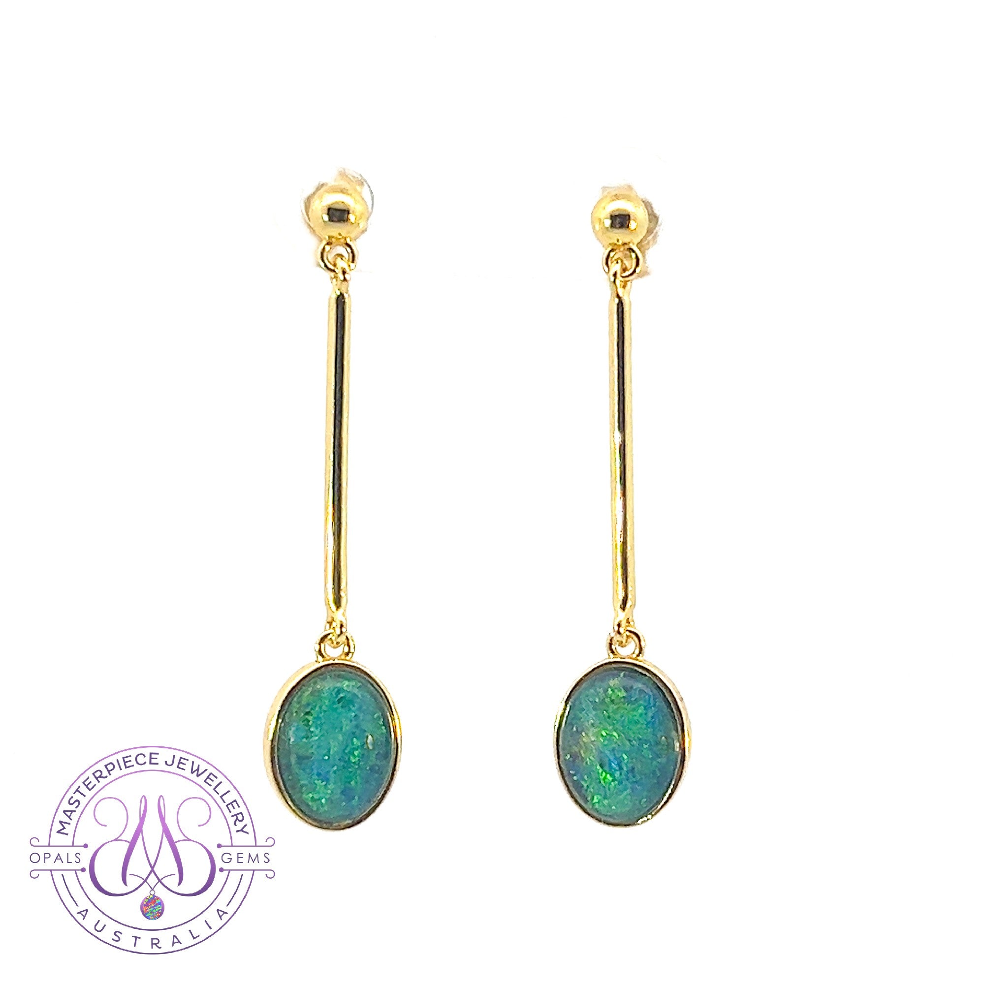 Gold Plated Sterling Silver Dangle earrings 9x7mm Triplet Opals