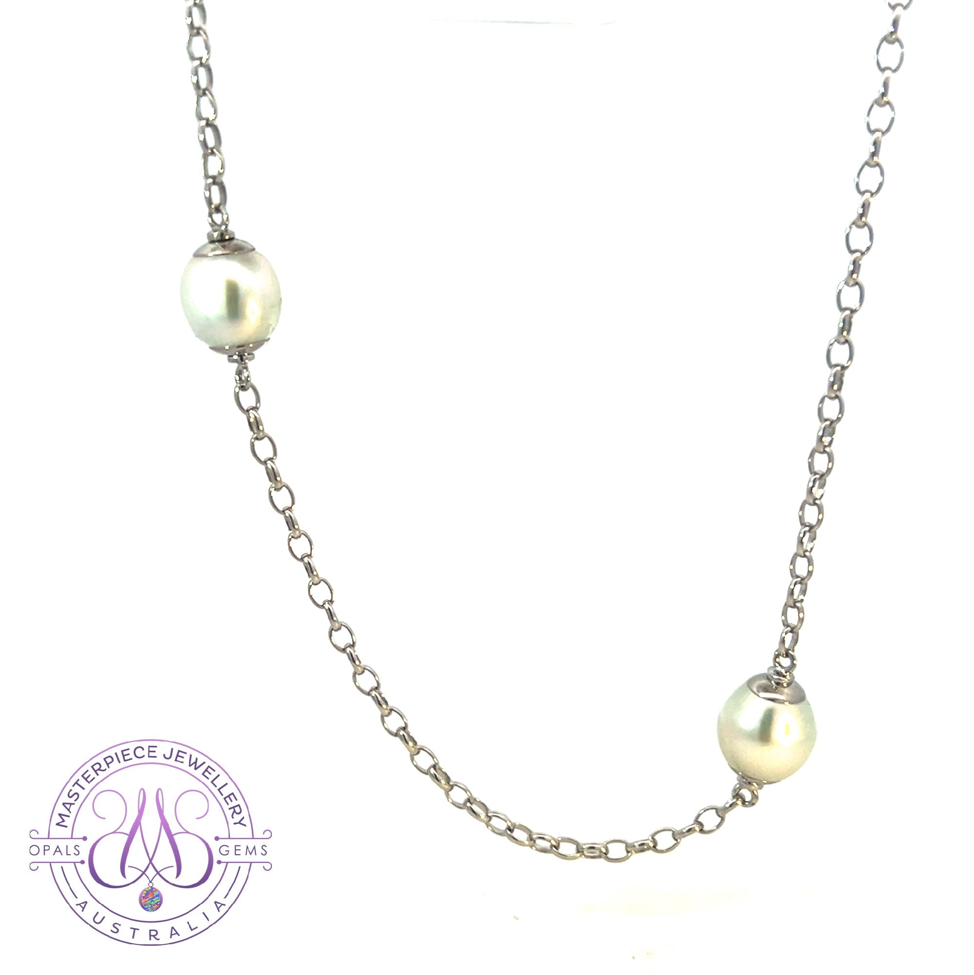Sterling Silver South Sea Oval 10mm Pearl neckalce