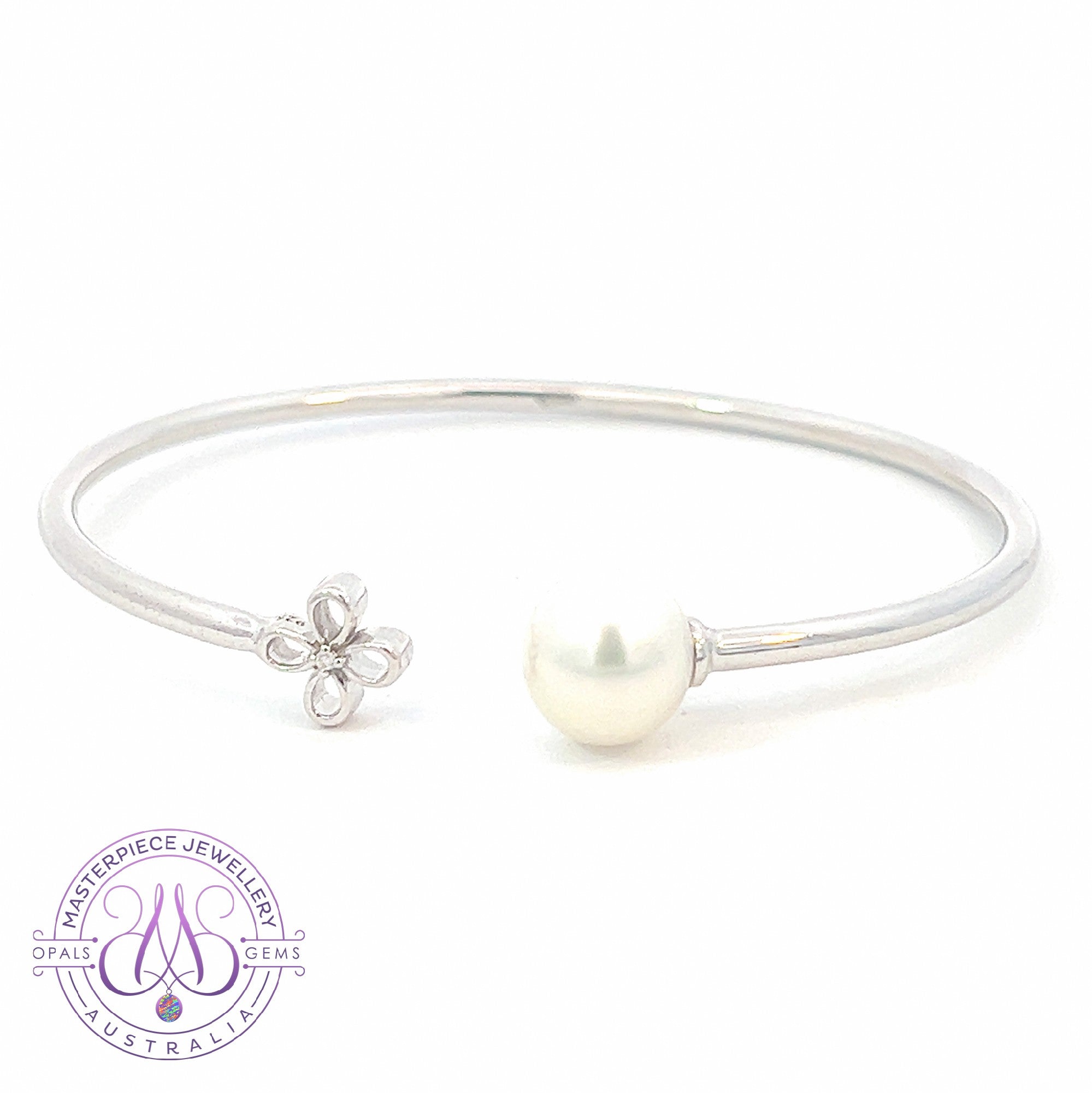 Sterling Silver bangle 9mm South Sea Pearl open design