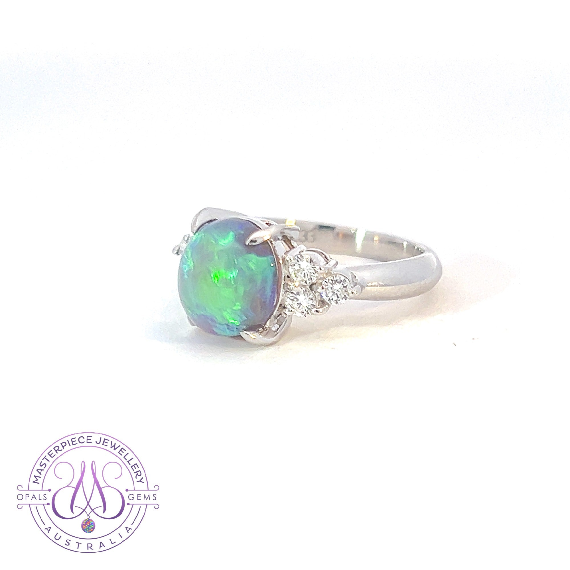 Platinum Black Opal 2.92ct and 0.33ct 6 Diamond ring 