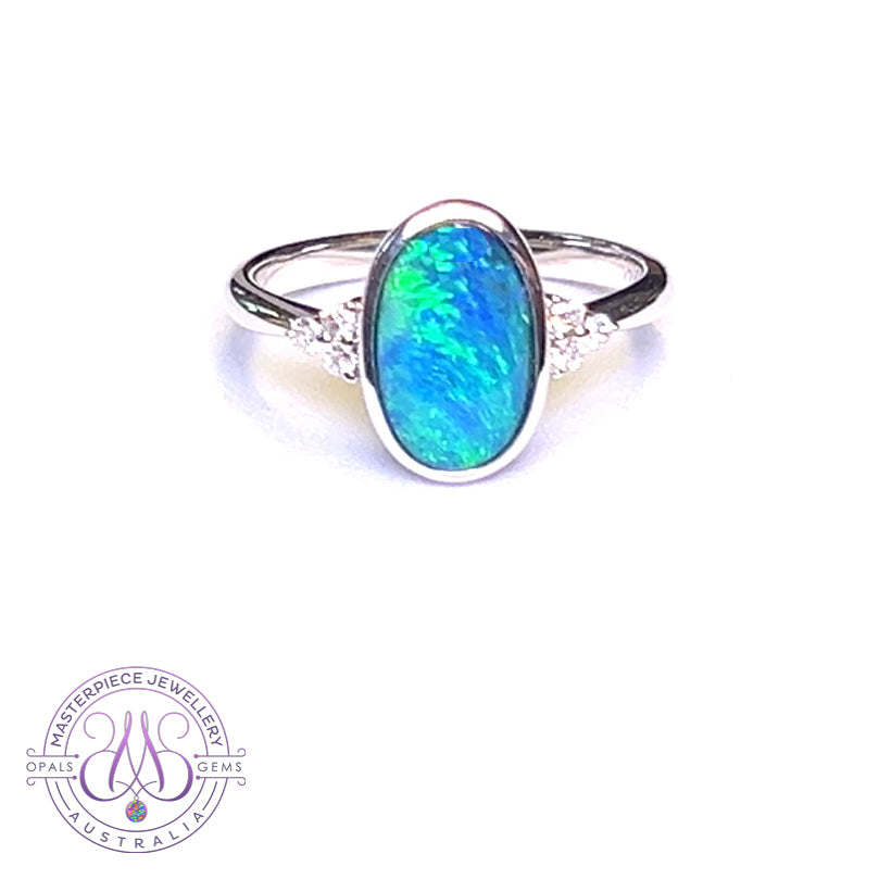 14kt White Gold Black Opal 1.43ct and diamond ring 