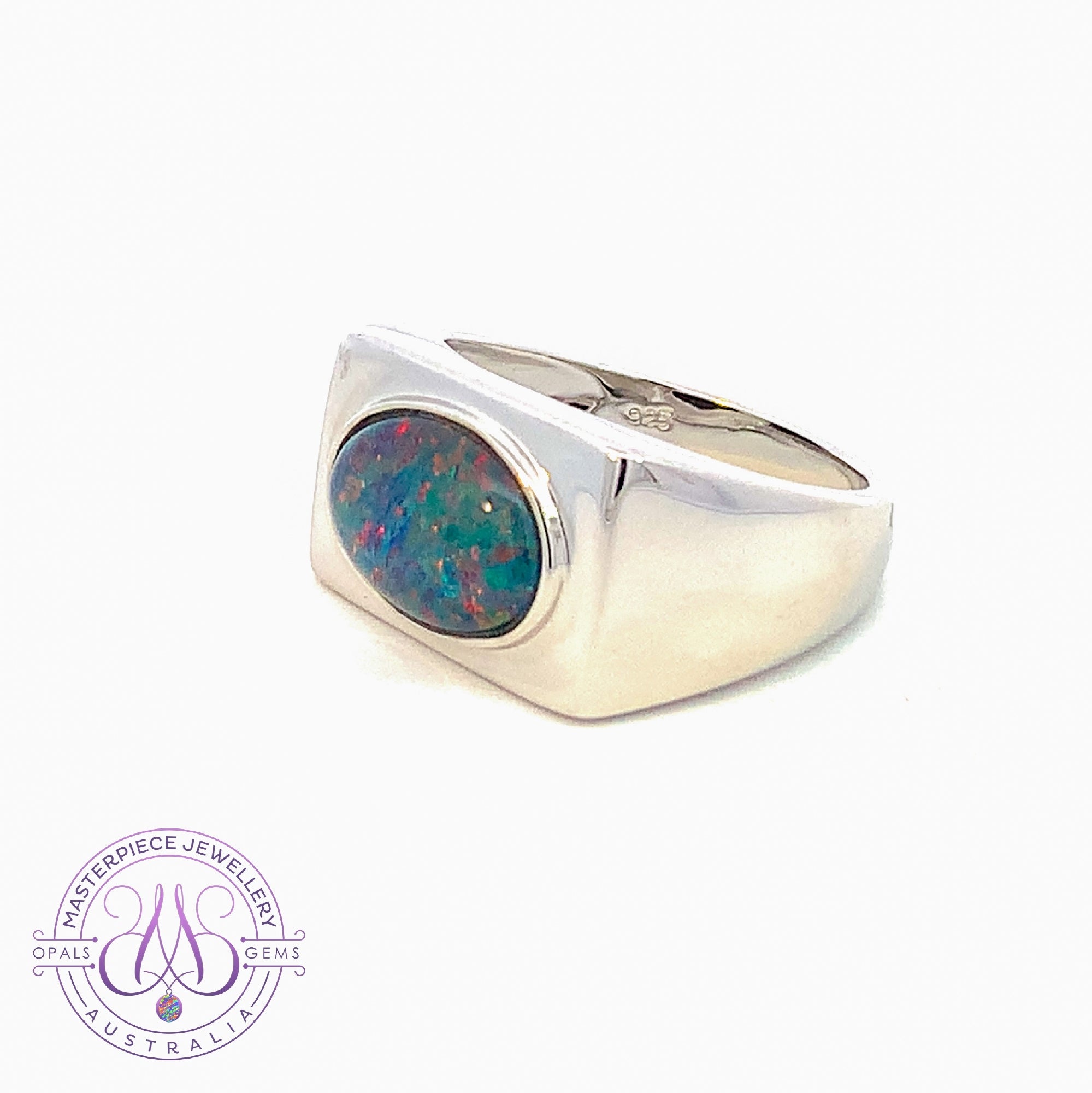 Sterling Silver mens rectangle Opal triplet 12x10mm ring