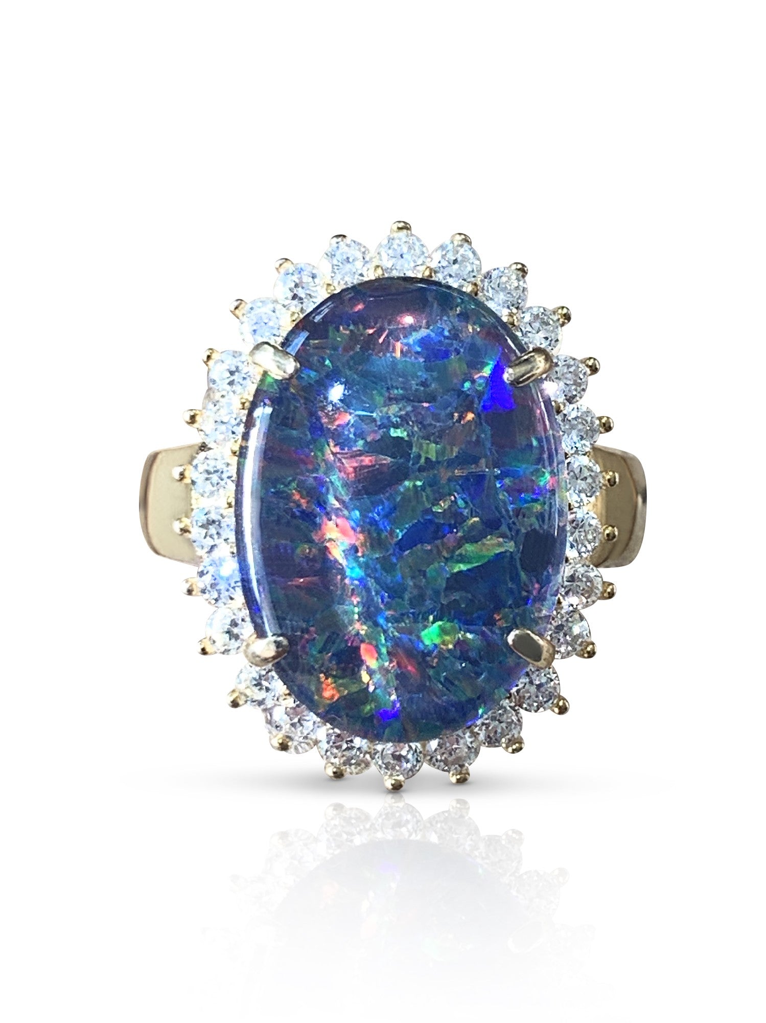 Gold Plated Sterling Silver cluster ring 18x13mm Opal triplet 