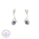Pair of Sterling Silver dangling 5x3mm Blue Black Opals  earrings