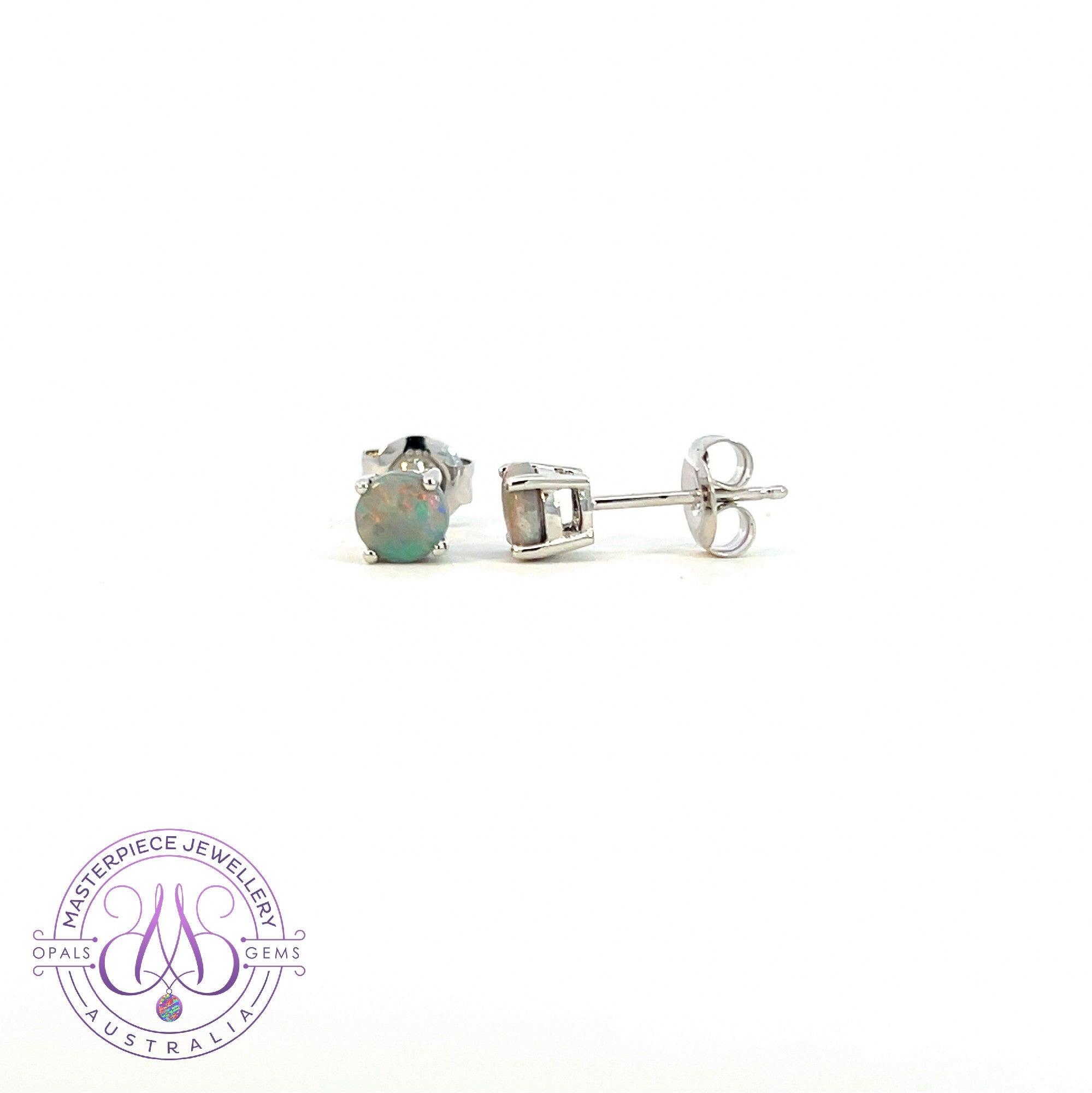 18kt White Gold 5mm Black Opal studs