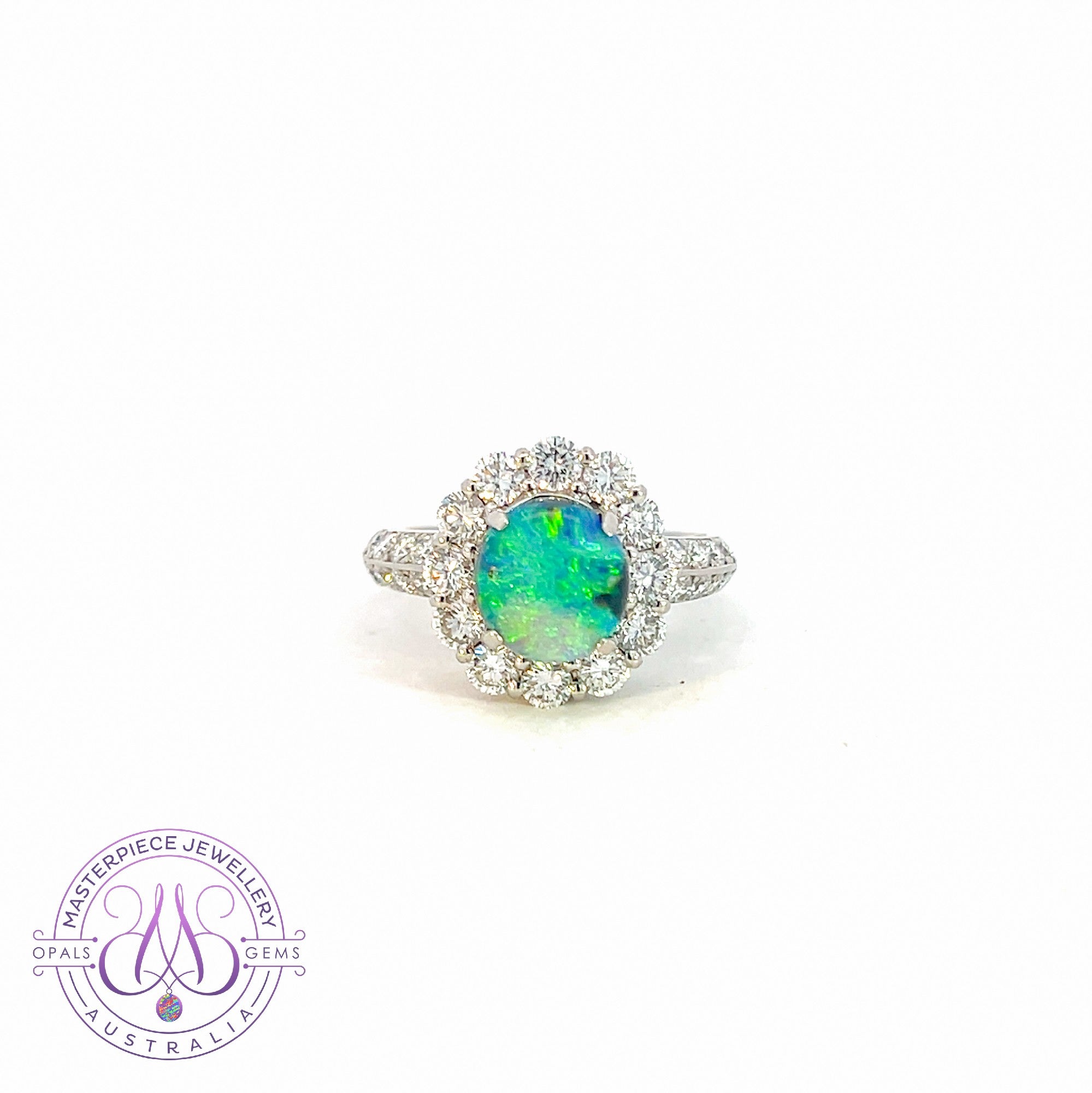 Platinum cluster Black Opal 1.56ct and diamond ring