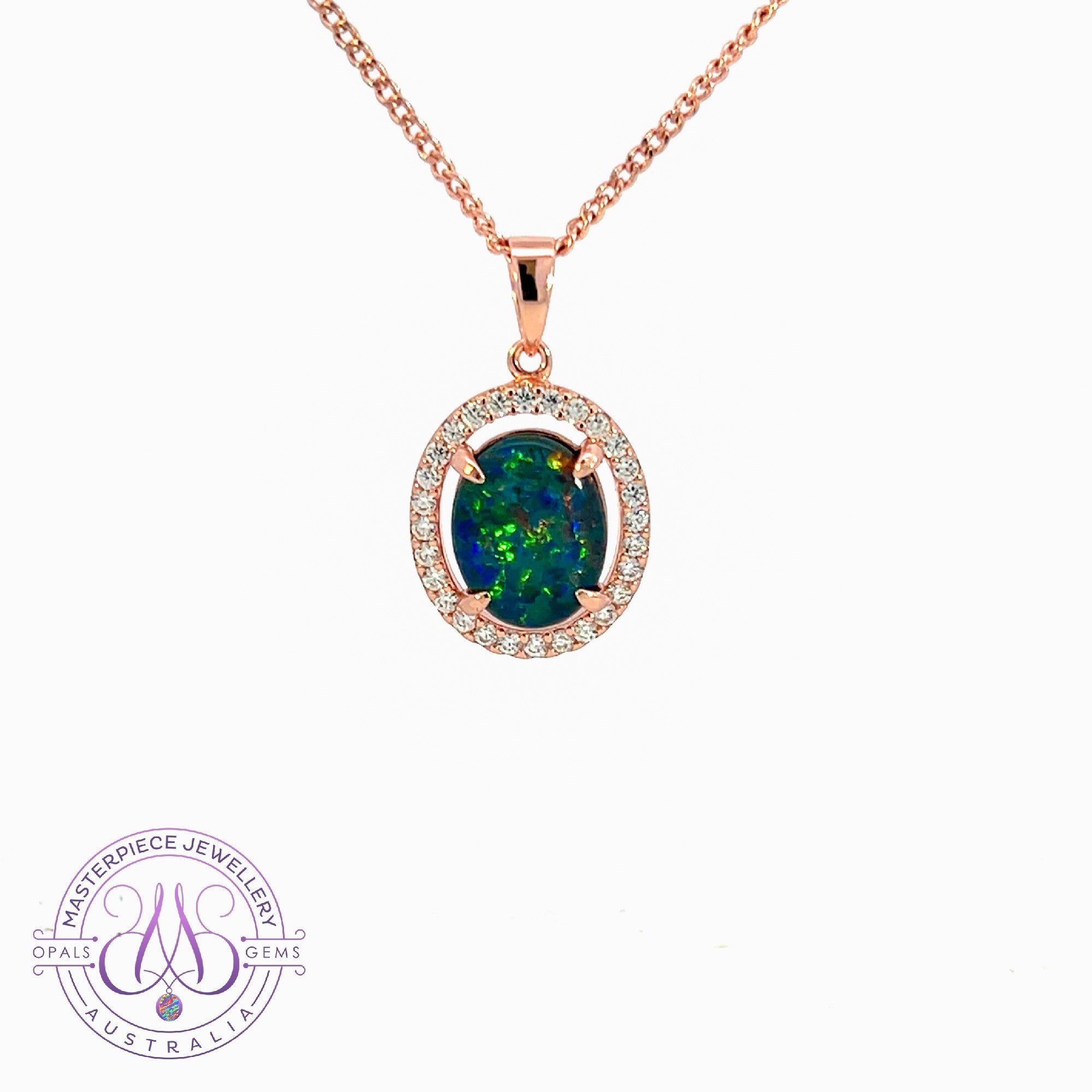 Rose Gold plated silver halo 10x8mm pendant