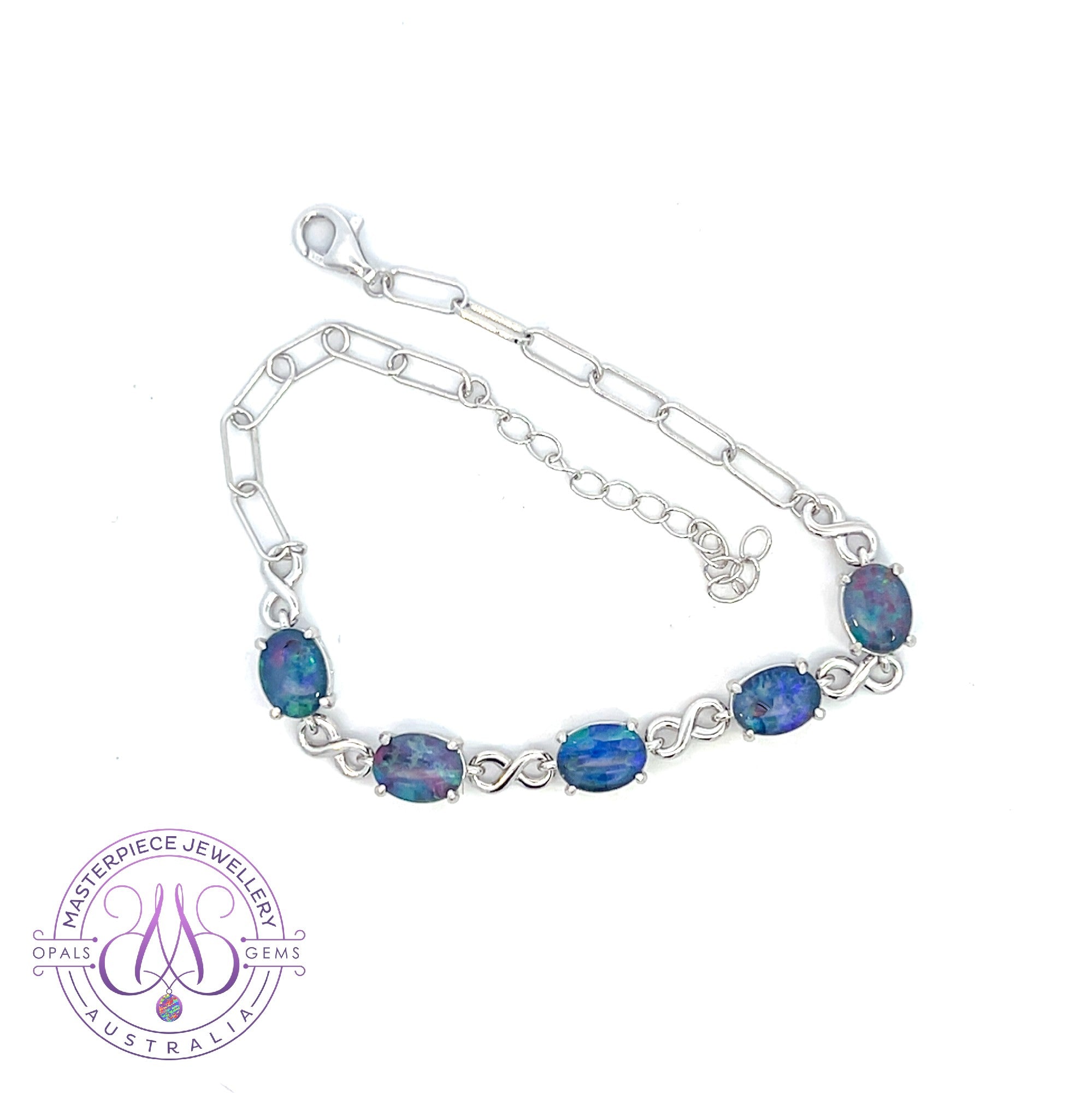 Sterling Silver Opal triplet 8x6mm infinity design bracelet