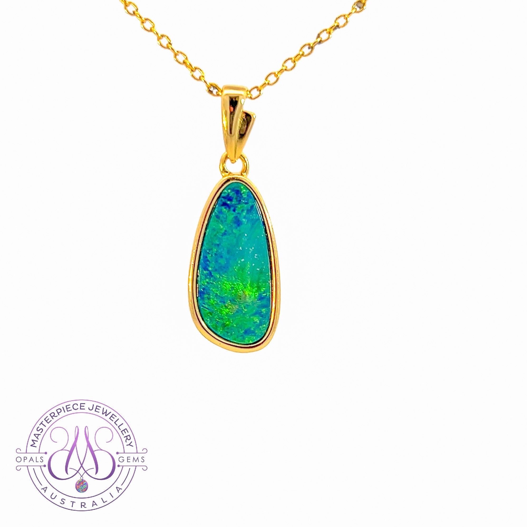 Gold plated silver Green Yellow Opal doublet pendant