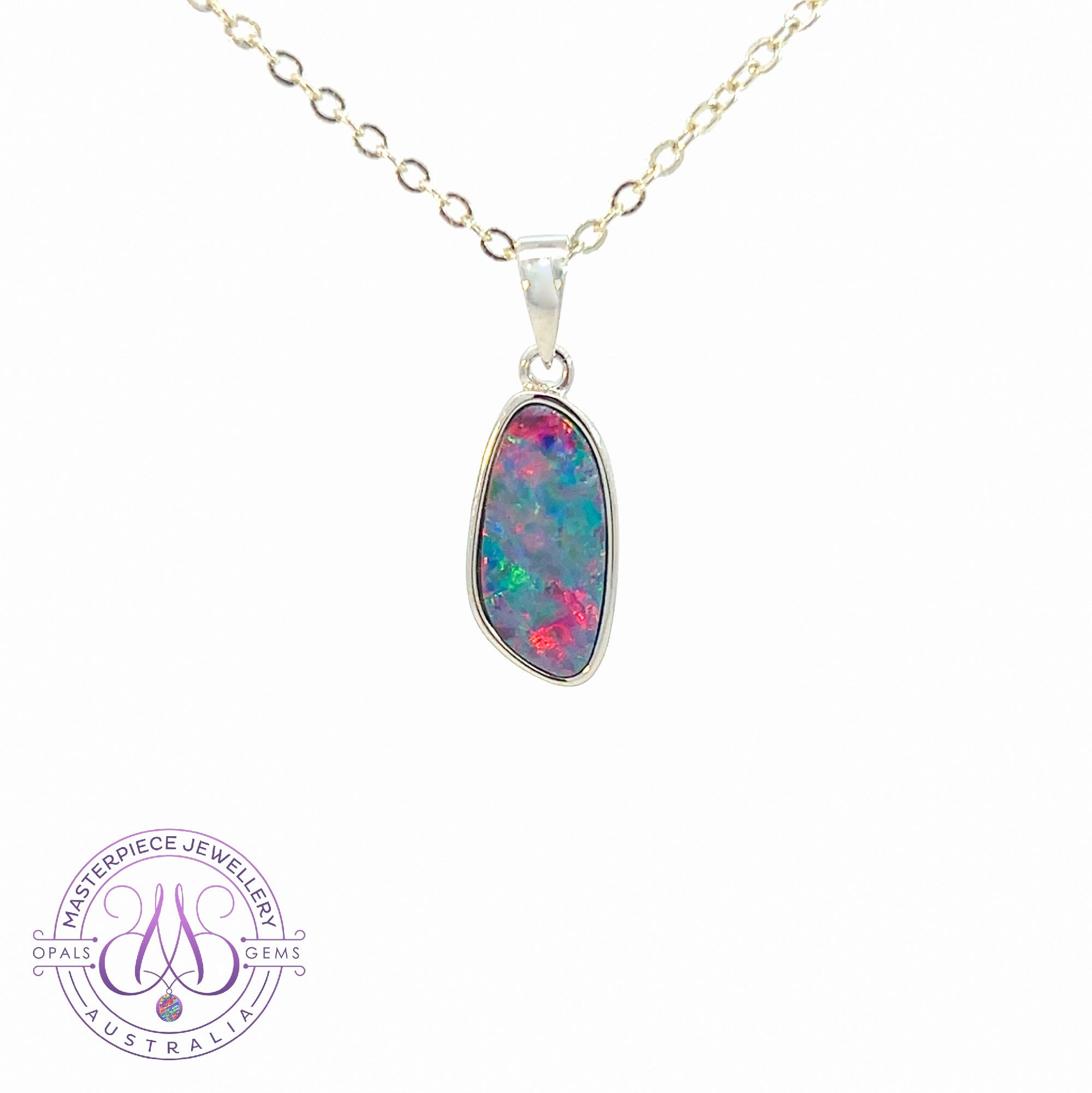 Sterling Silver bezel set Red Blue Opal doublet pendant