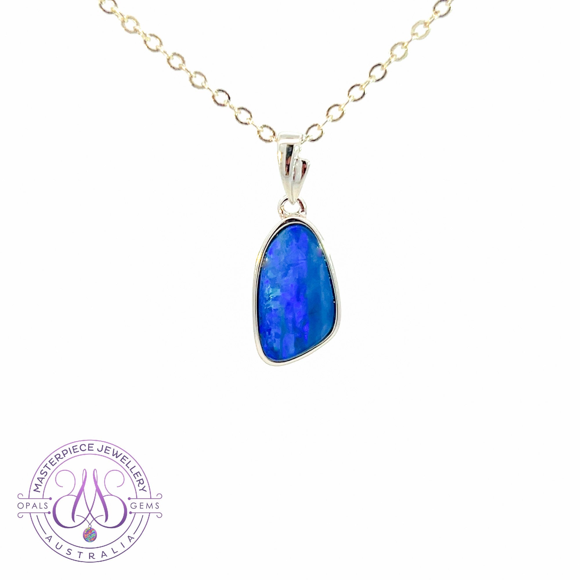 Sterling Silver Blue Opal doublet bezel pendant