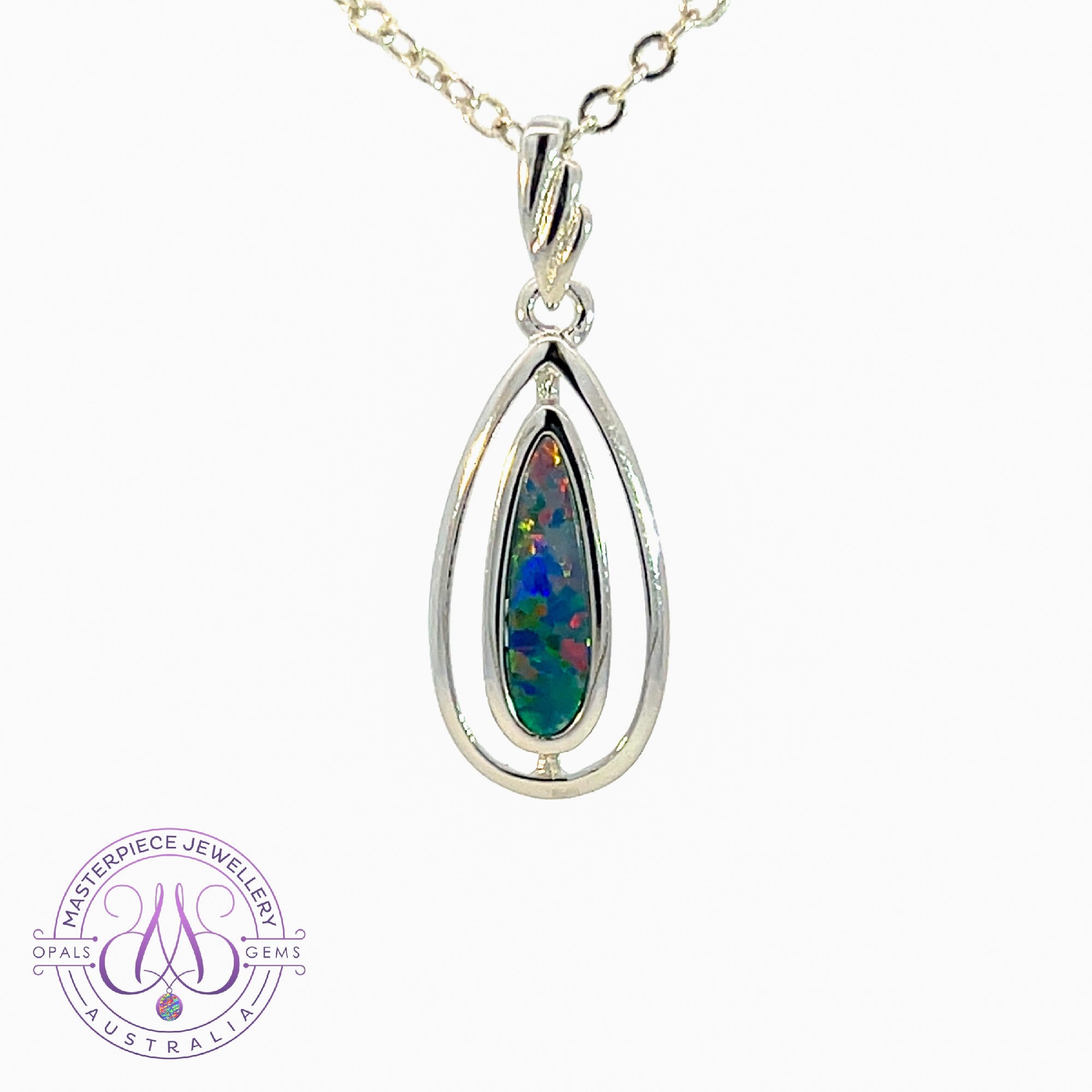 Sterling Silver teardrop Opal doublet pendant