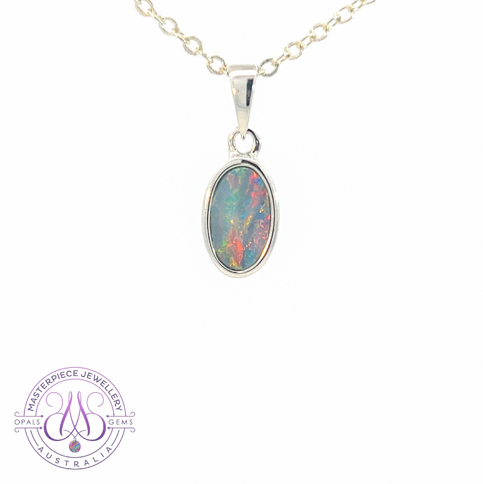 Sterling Silver Oval shape Red Blue Opal doublet bezel pendant