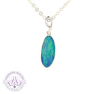 Sterling Silver Opal blue green long oval shape doublet pendant
