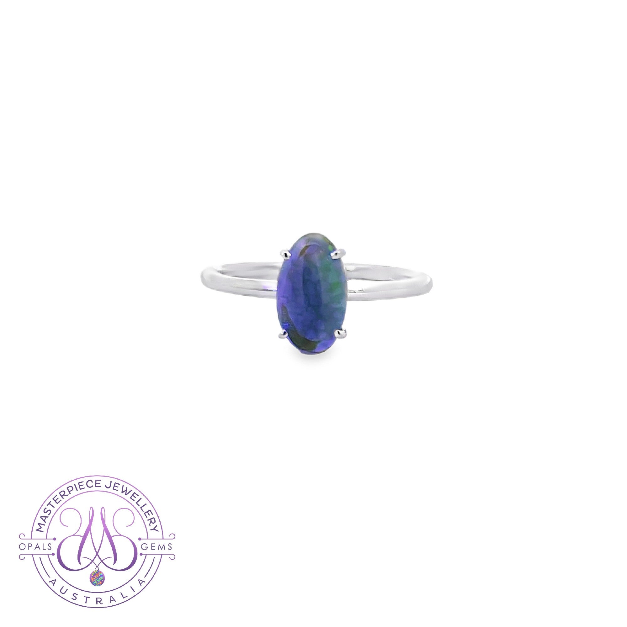 Sterling Silver Solitaire Black Opal Oval 2.02ct ring 