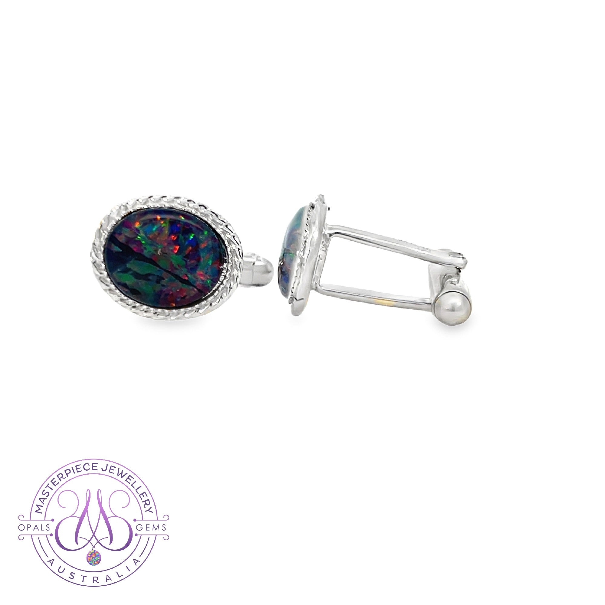 Sterling Silver Cufflinks Oval 12x10mm Opal triplets