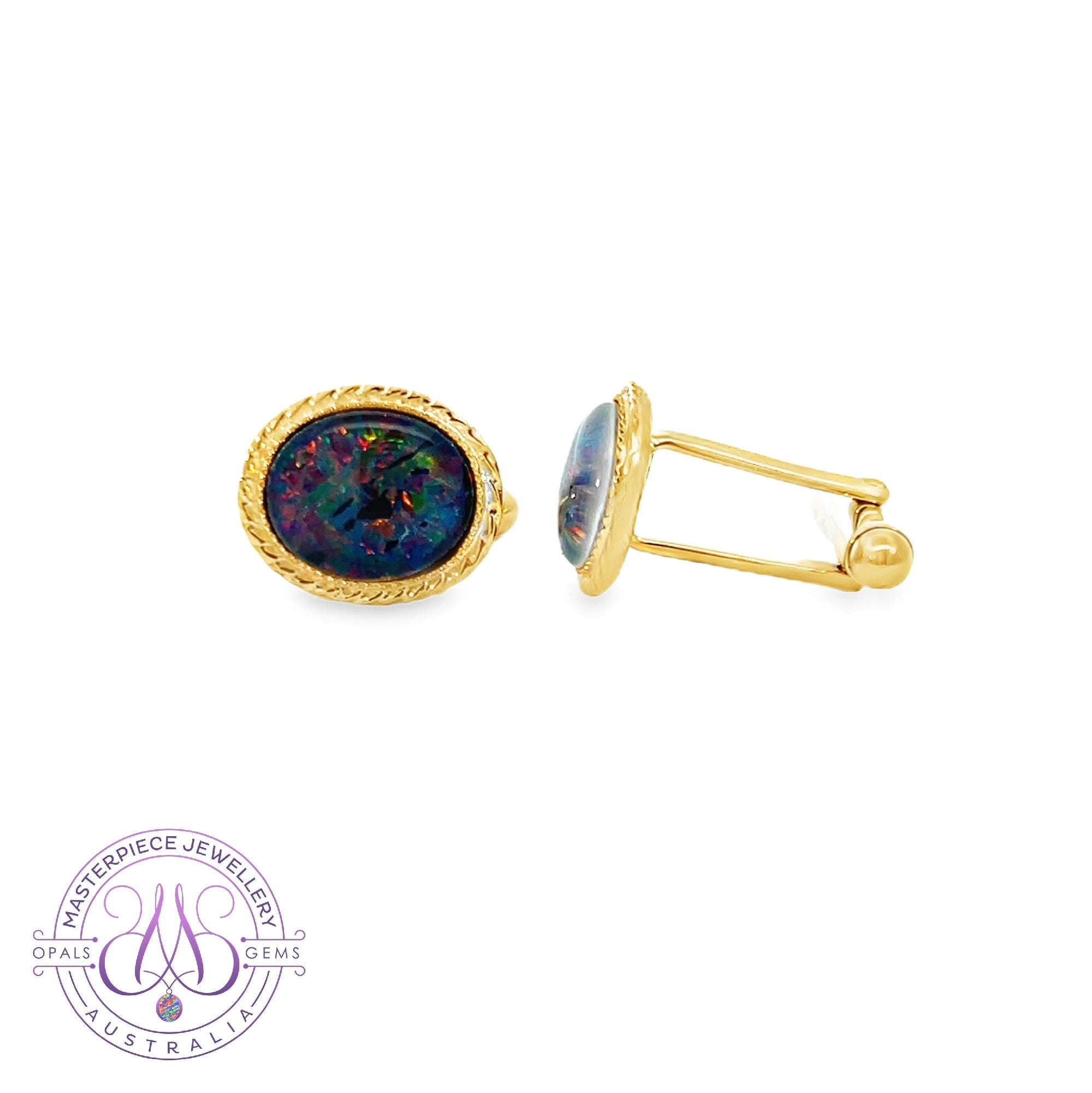 Gold Plated Silver cufflinks with 12x10mm Opal triplets