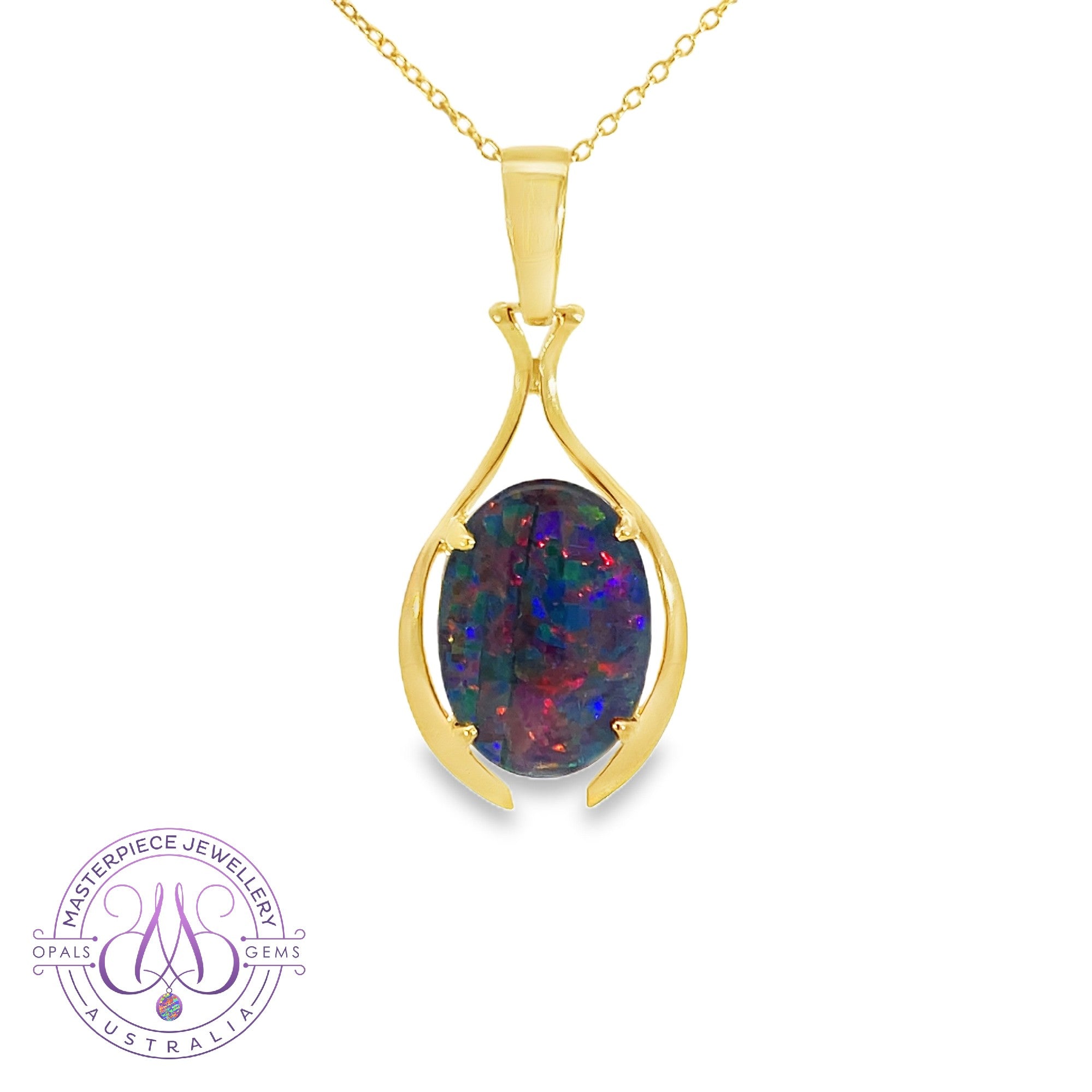Gold Plated 18x13mm Opal triplet pendant drop shape