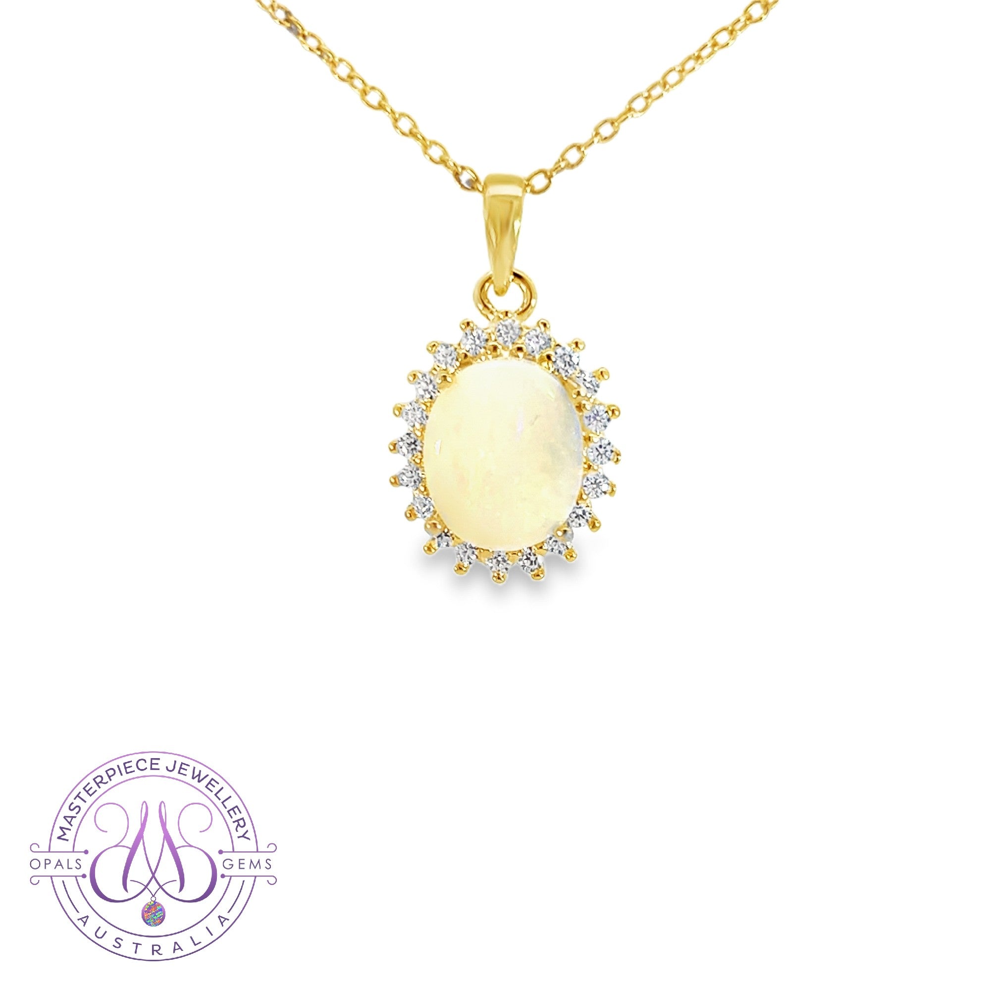 Sterling Silver Gold Plated 10x8mm White Opal cluster pendant