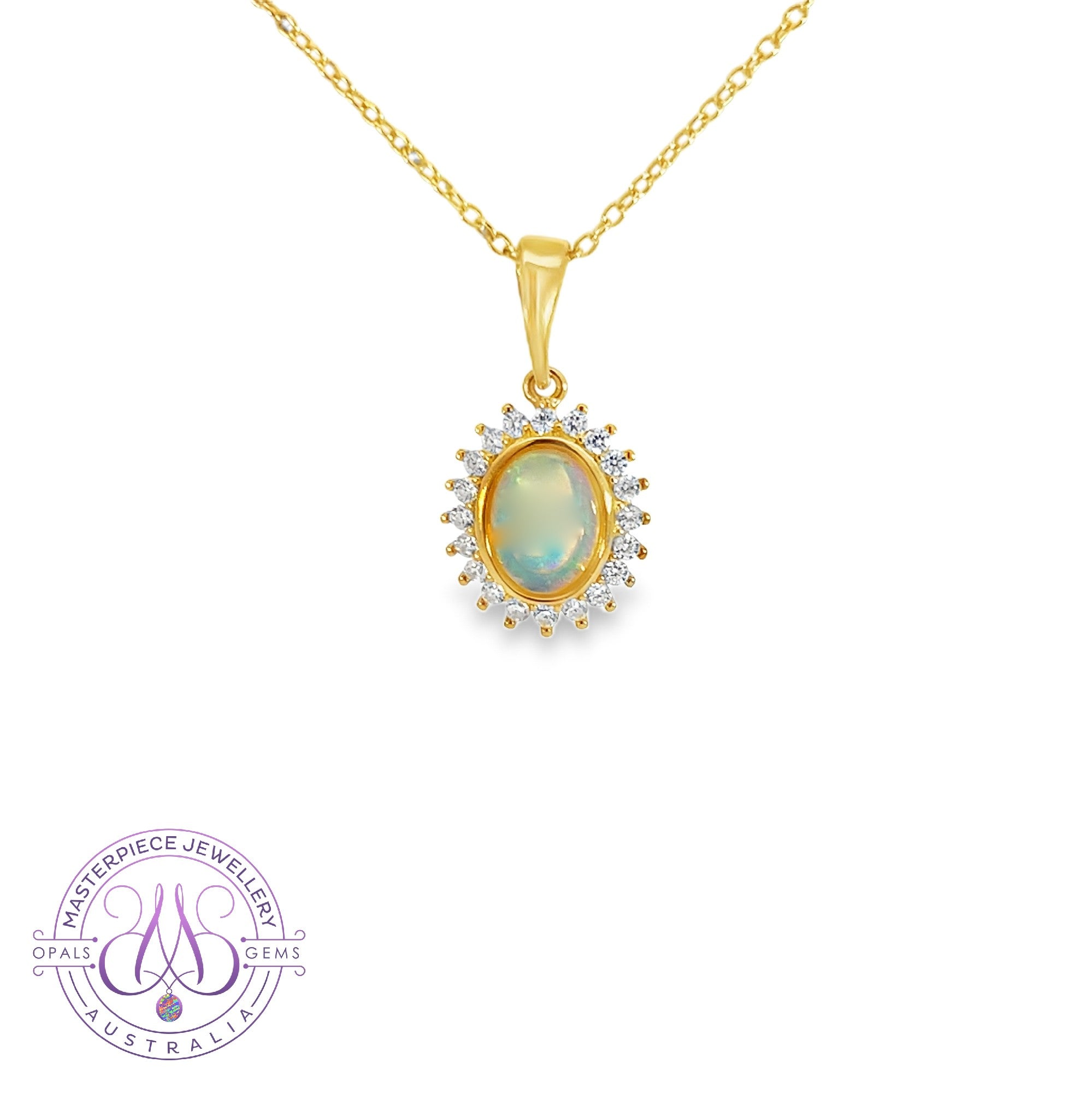 Gold Plate sterling silver cluster pendant Oval Opal 8x6mm