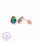 Rose Gold plated 8x5mm Opal Triplet pear shape bezel studs