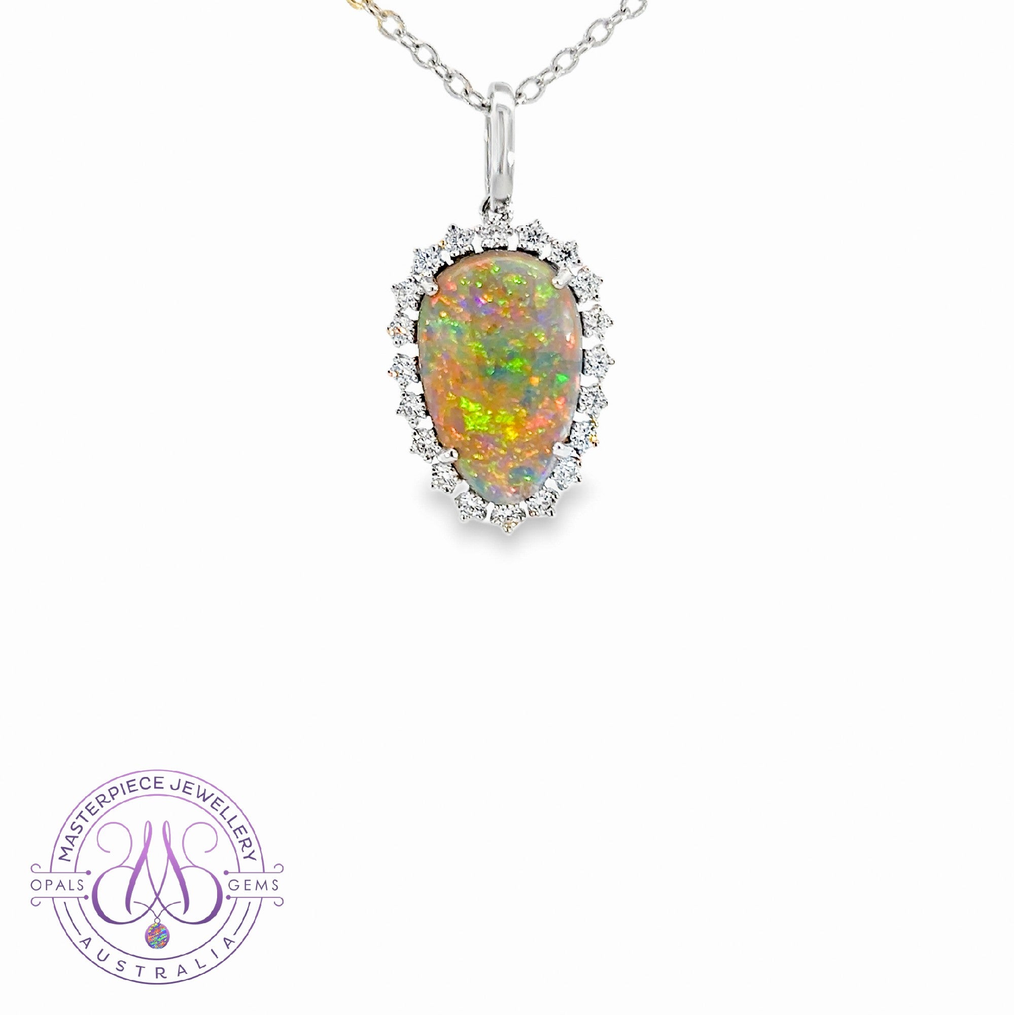14kt White Gold cluster teardrop shape Black Opal 3.68ct and Sapphires