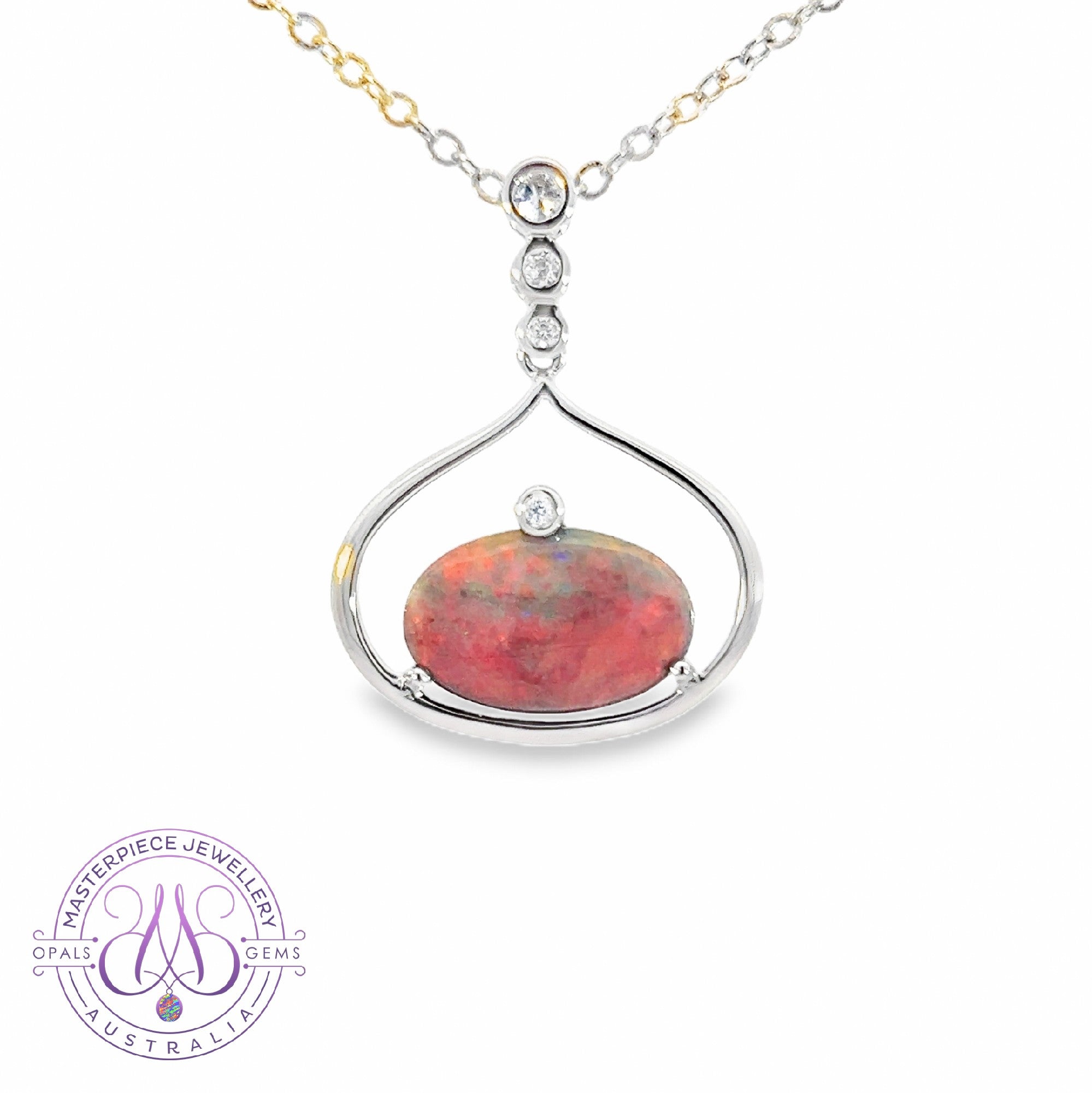 14kt White Gold Black Opal 2.68ct and Sapphire pendant