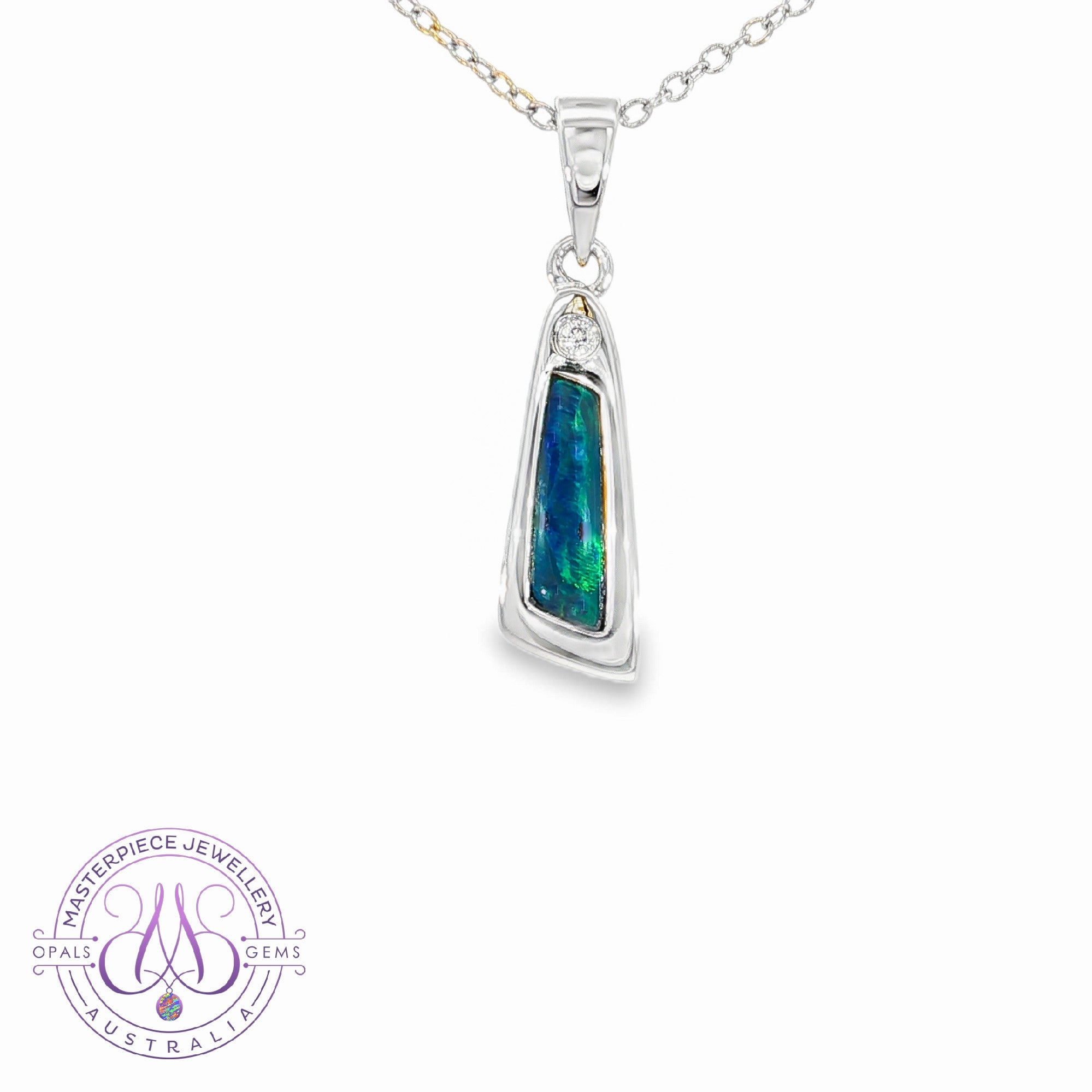 Sterling Silver Modern minimalist Blue Green Opal pendant