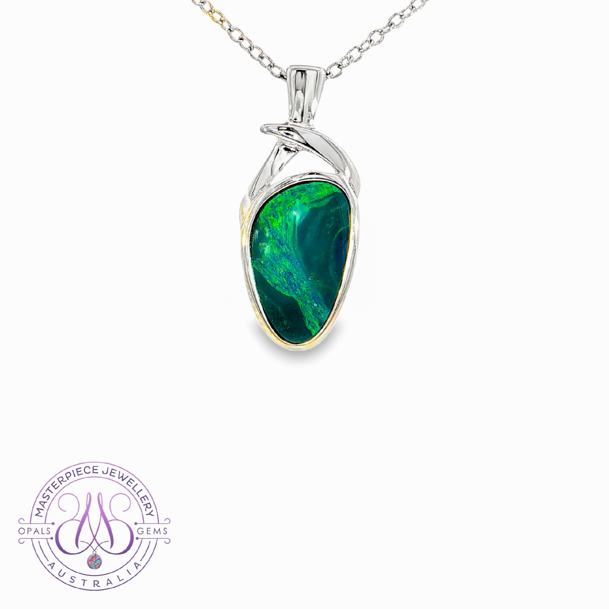 Sterling Silver Green pattern Opal doublet pendant