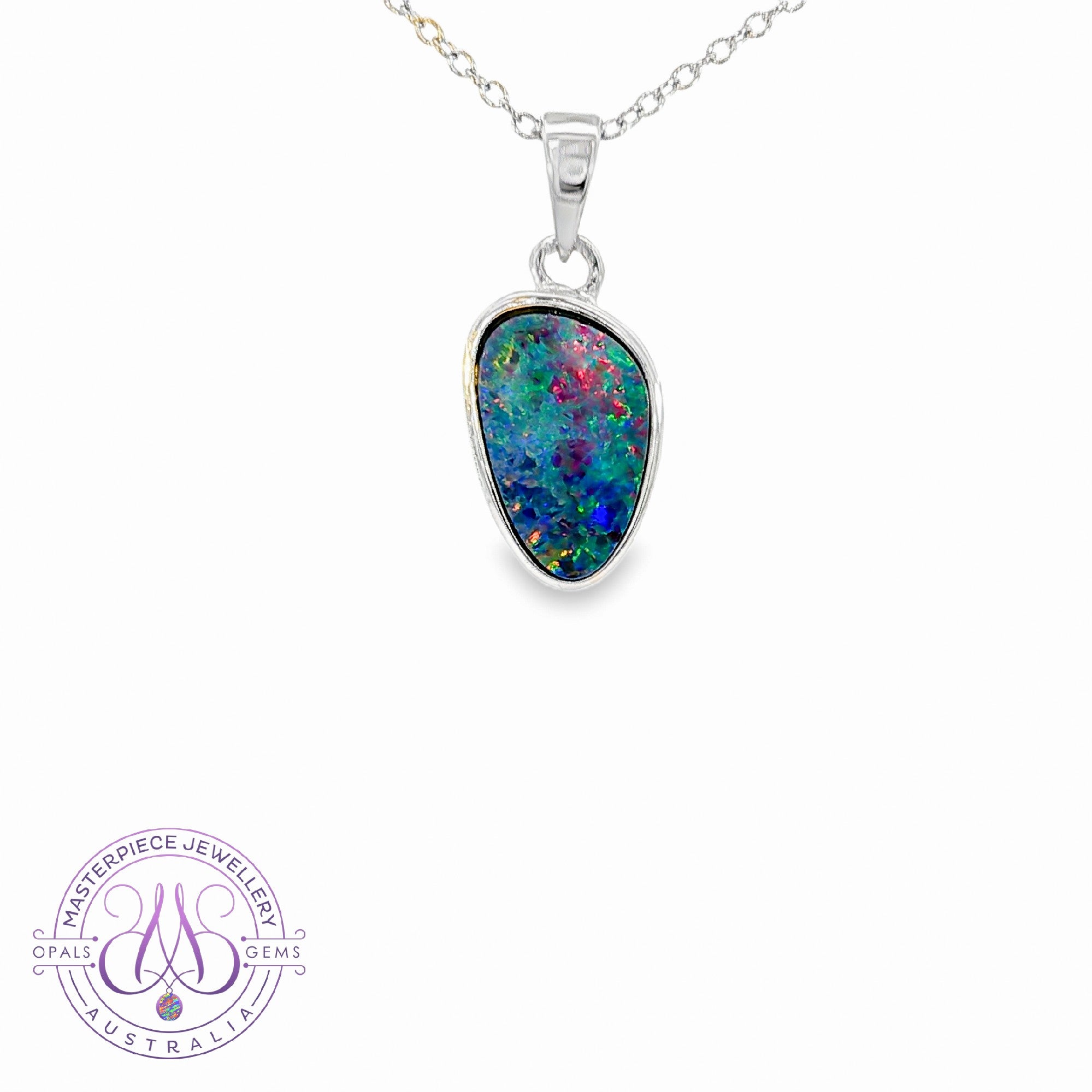 Sterling Silver Opal Red Blue doublet pendant
